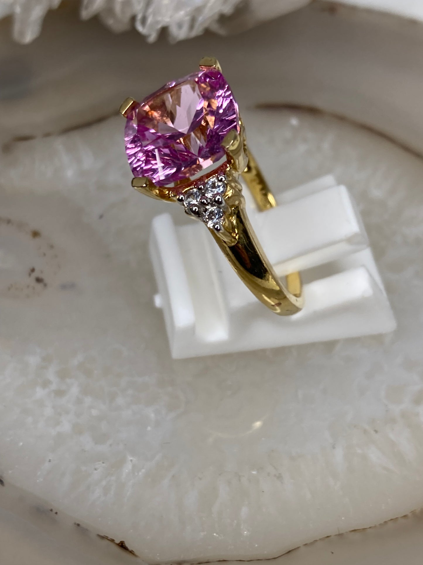 Sterling silver vermeil pink topaz ring