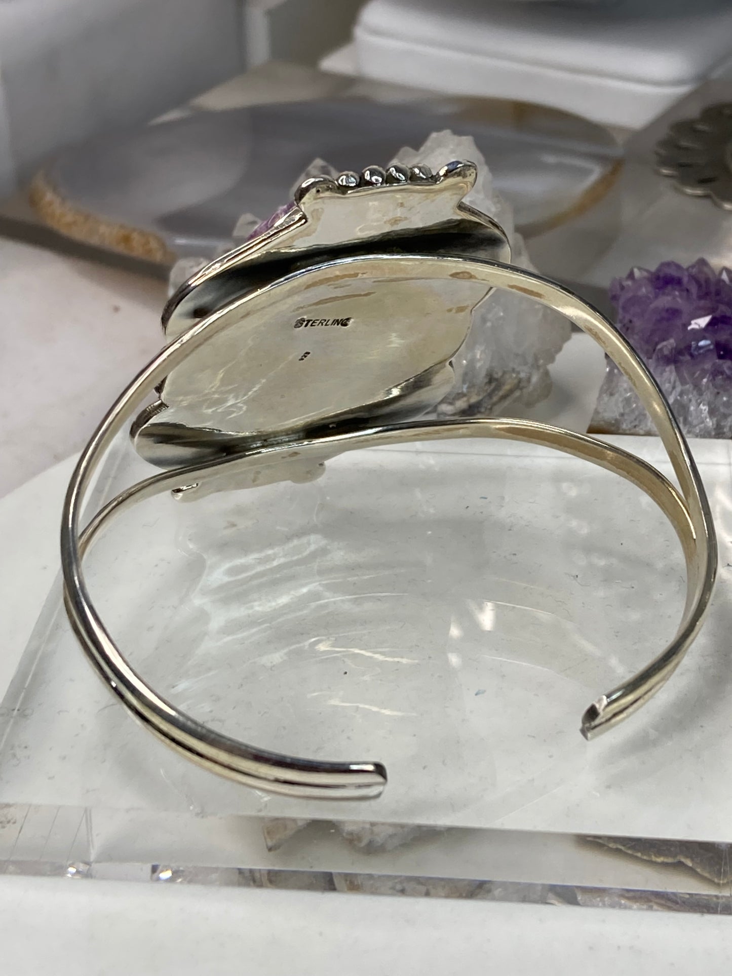 Sterling silver purple charoite southwestern cuff bracelet