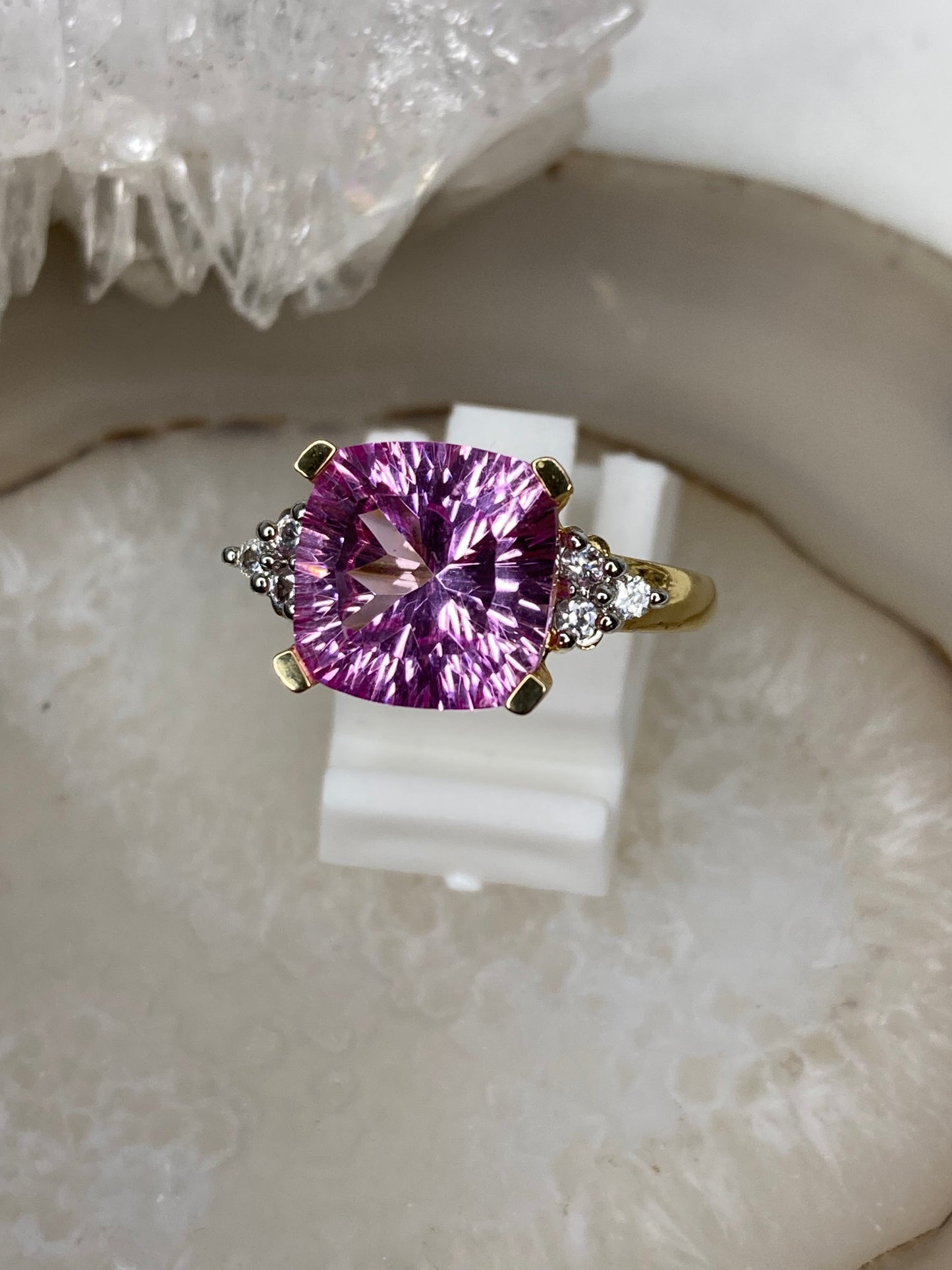 Sterling silver vermeil pink topaz ring