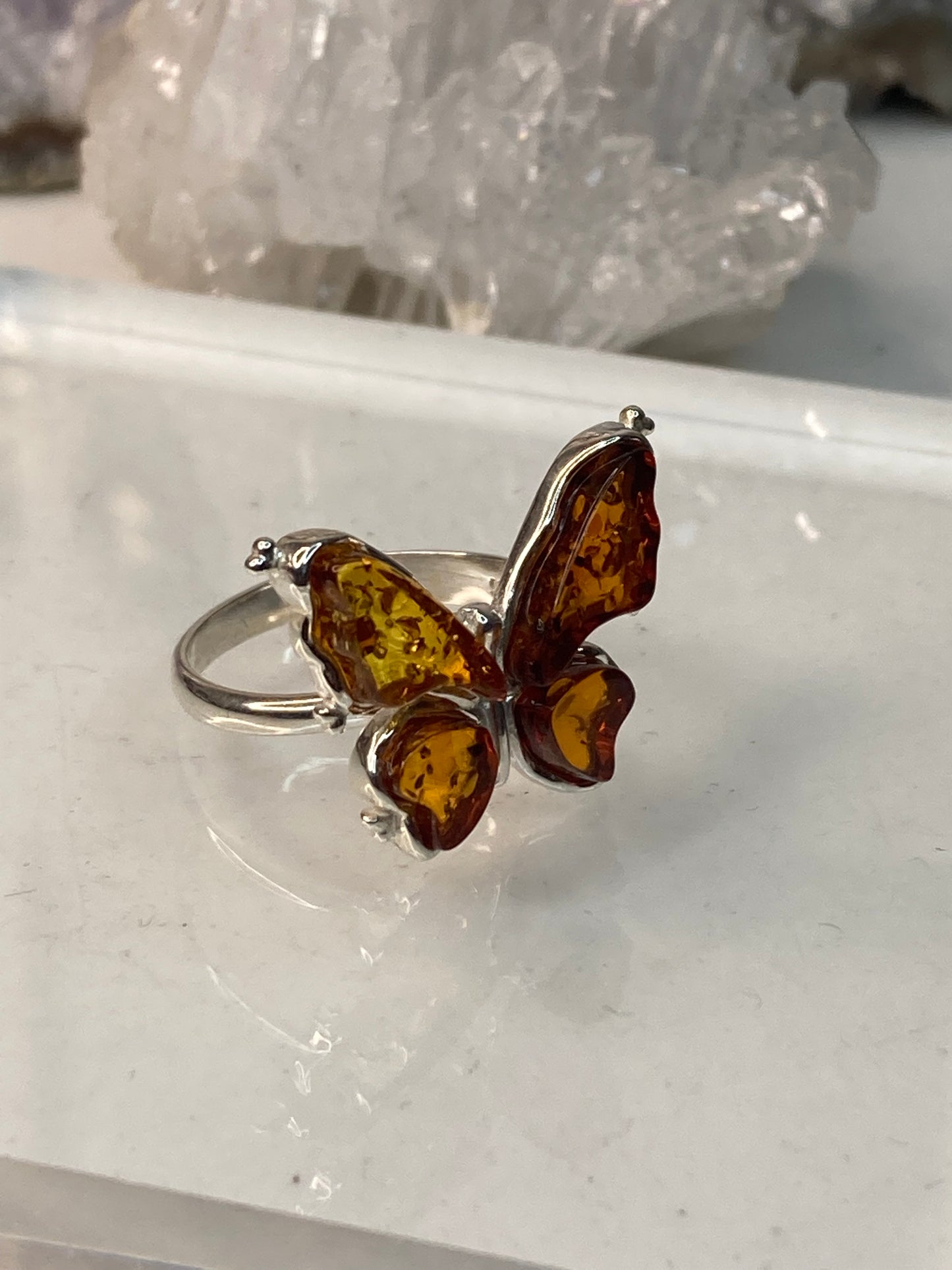 Sterling silver amber ring