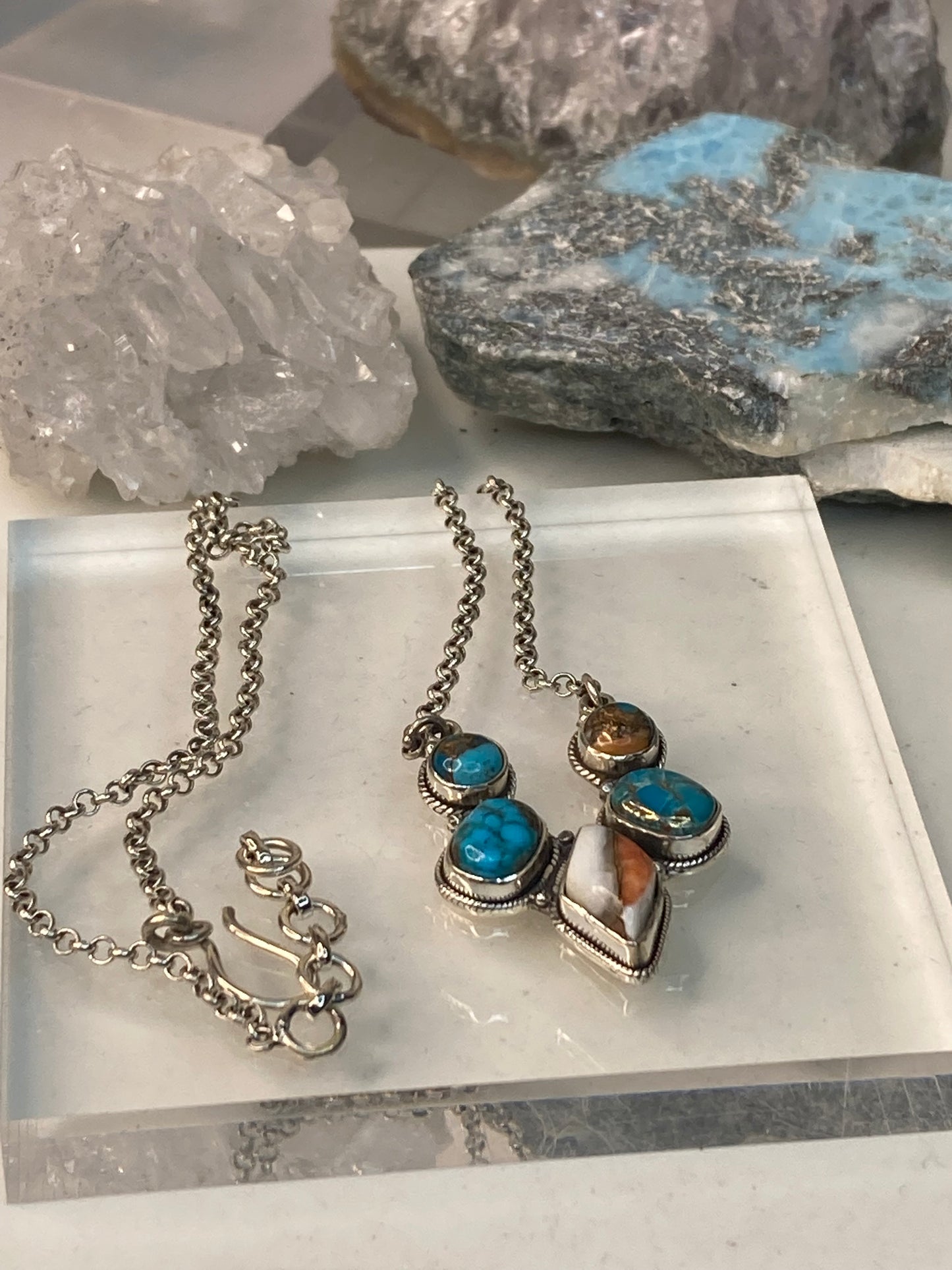 Sterling silver turquoise spiney oyster necklace