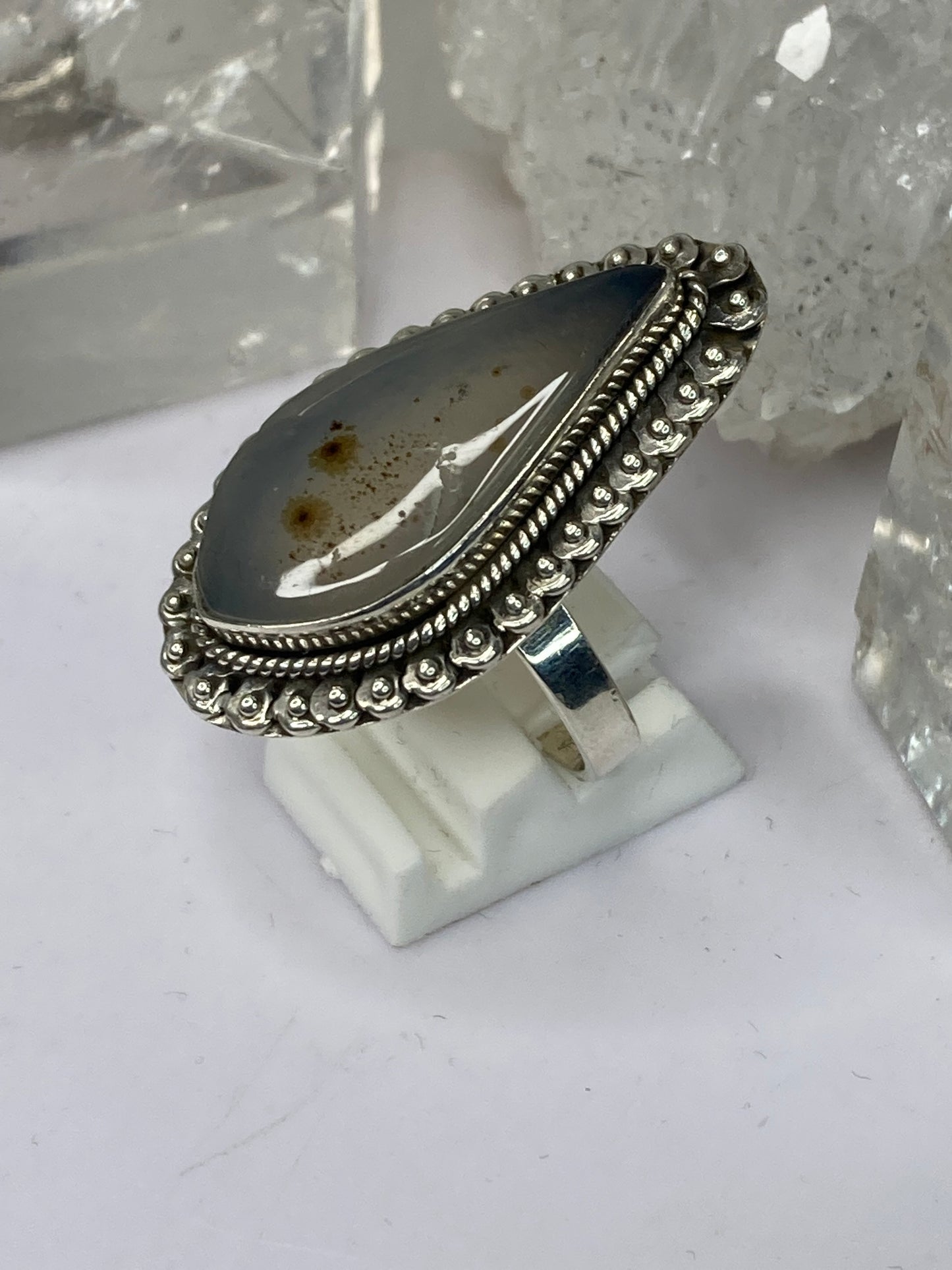 Sterling silver dendritic agate ring