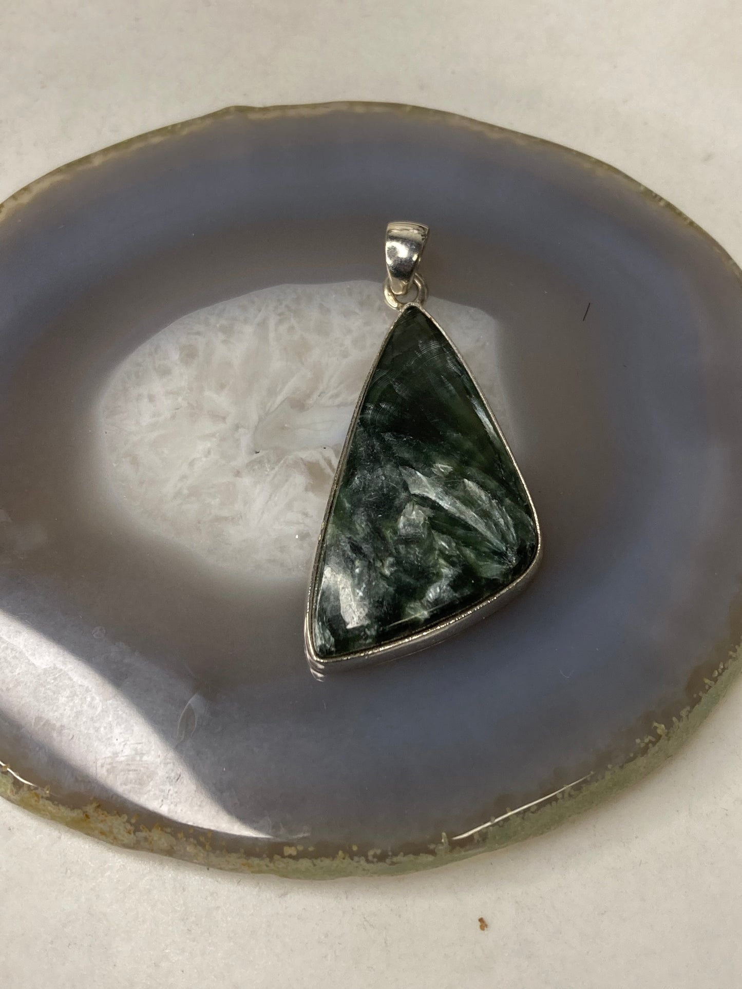 Sterling silver serephinite gemstone pendant