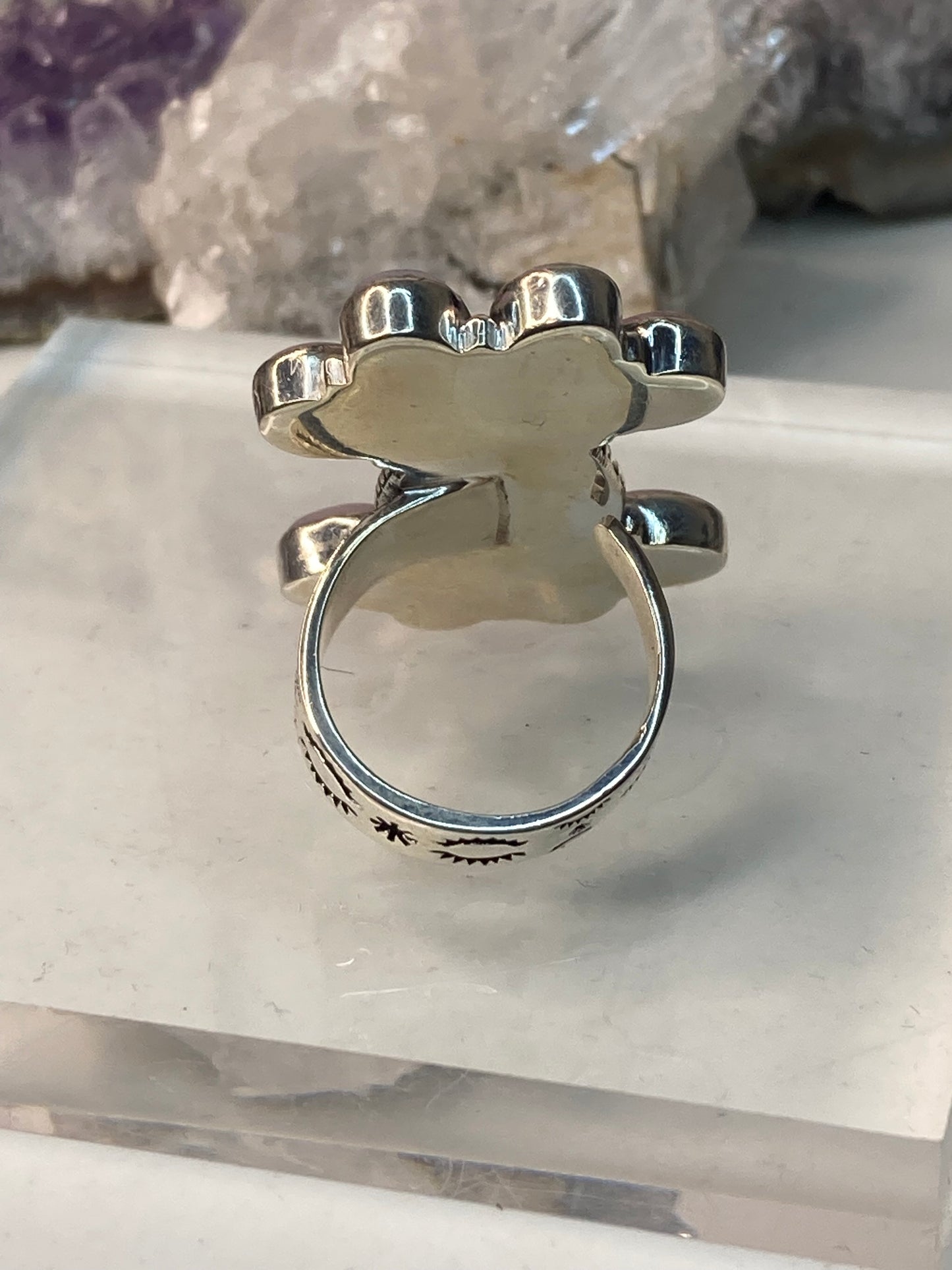 Sterling silver turquoise pink opal ring