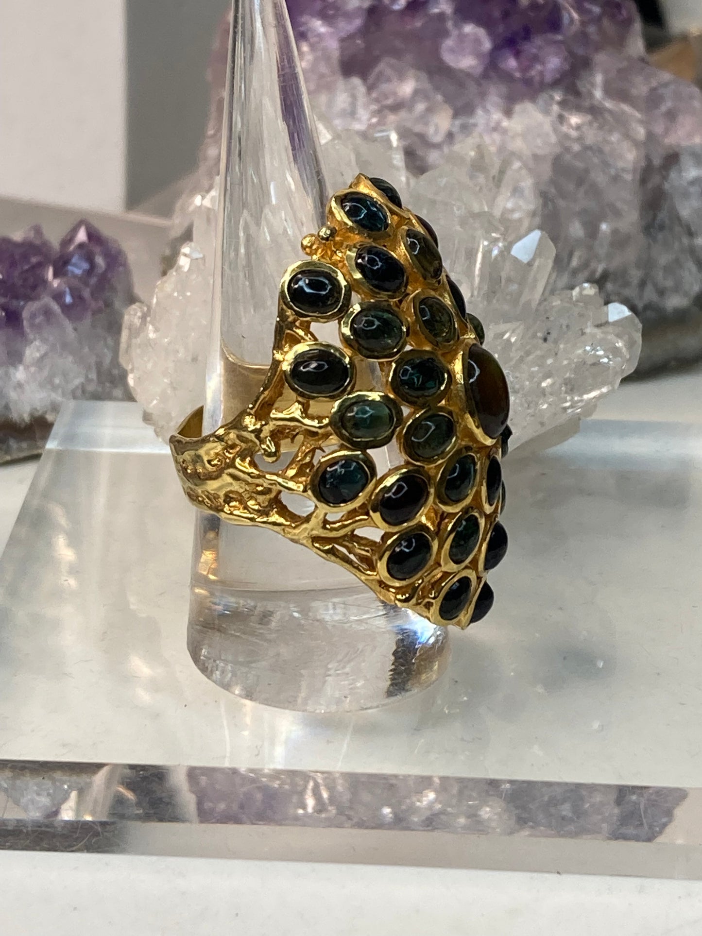 Sterling silver vermeil opal ring