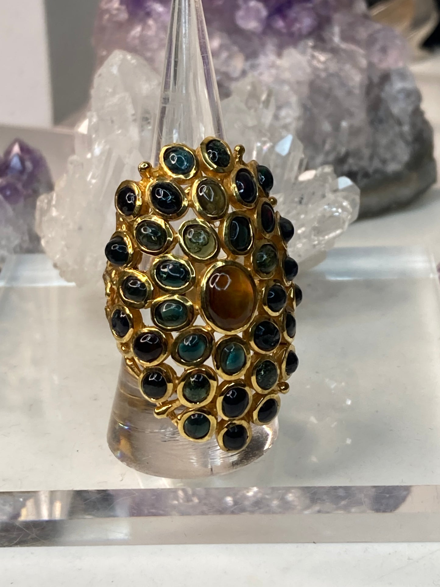 Sterling silver vermeil opal ring