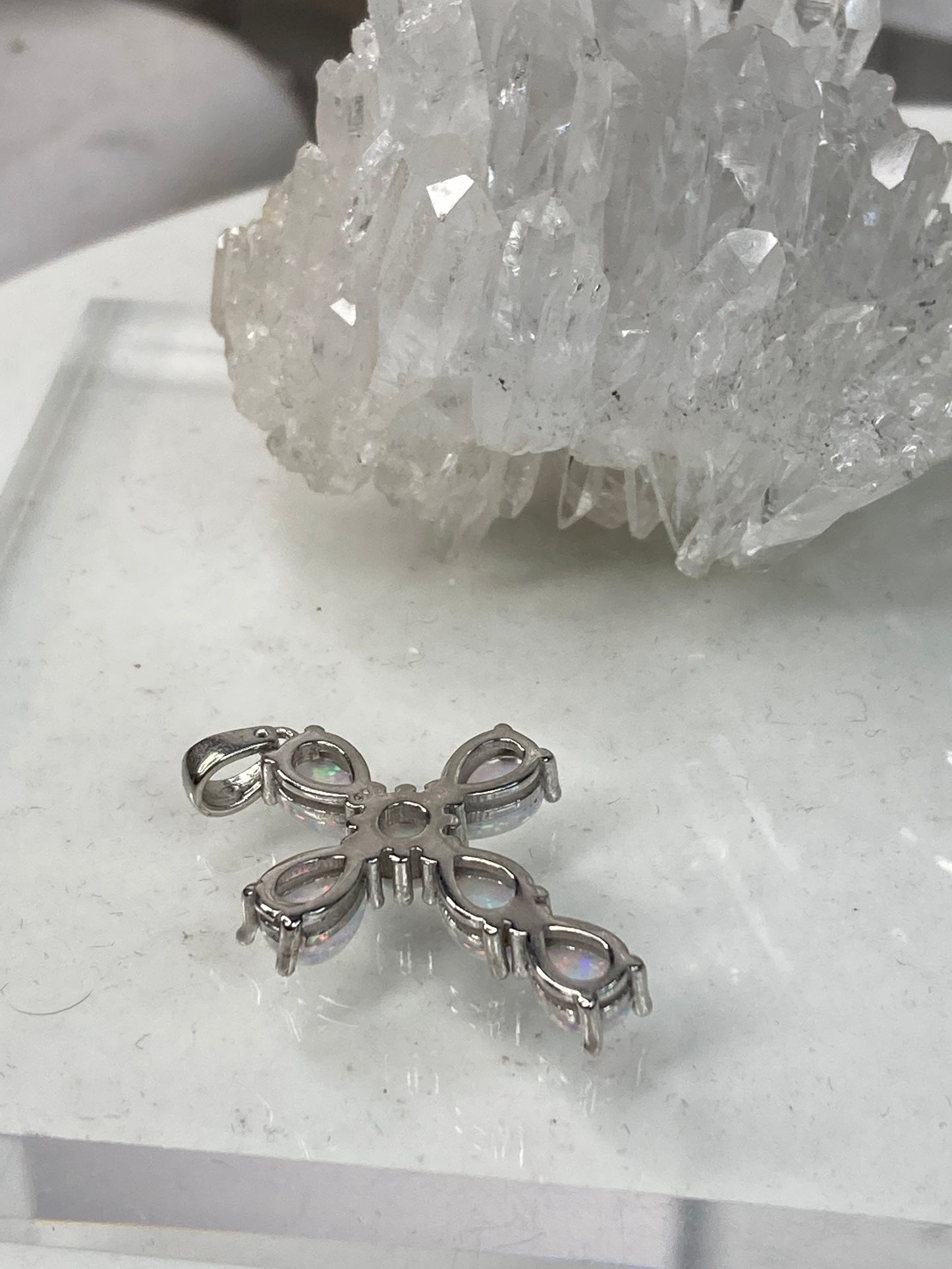 Sterling silver opal cross pendant