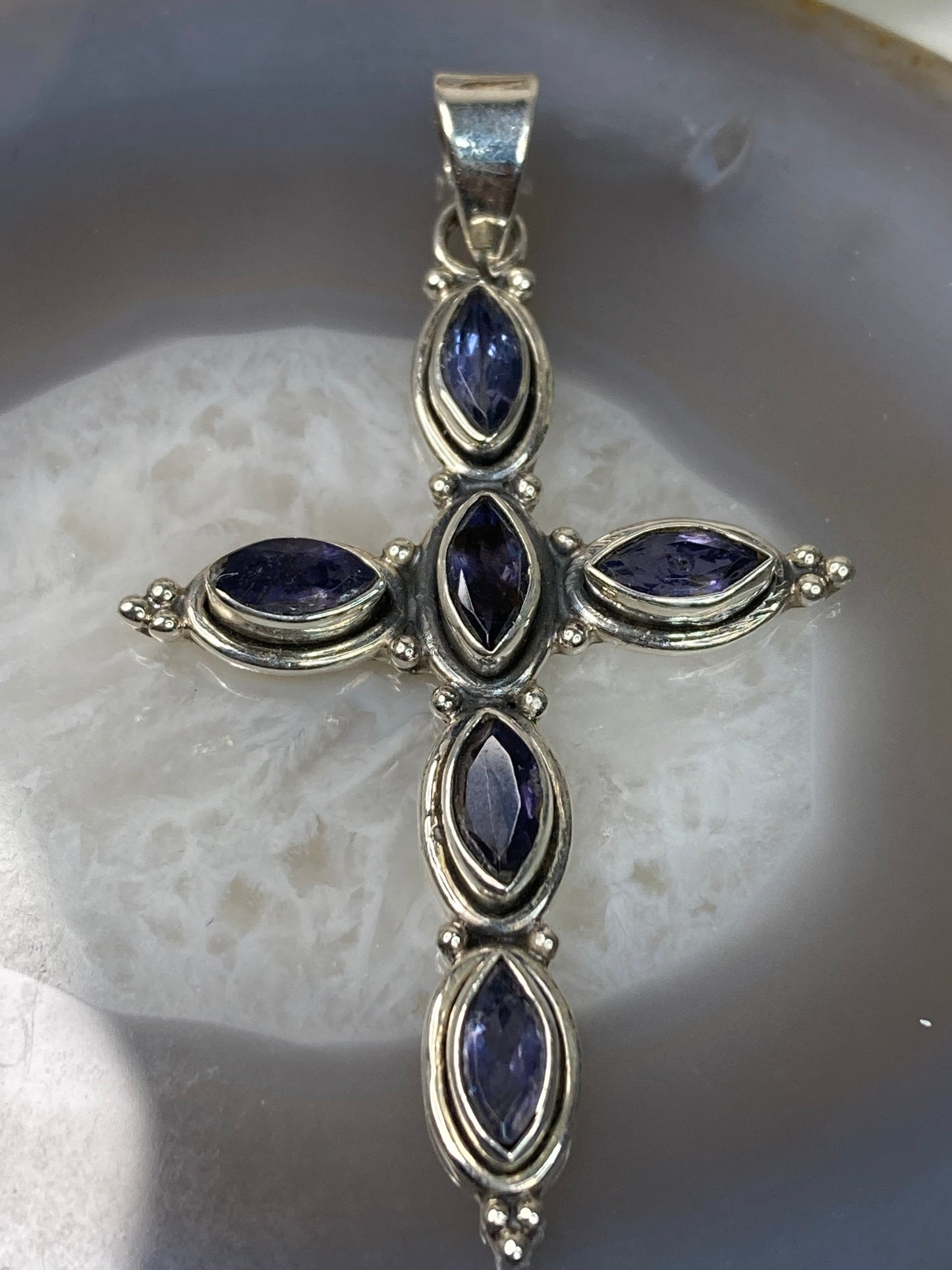Sterling silver tanzanite cross pendant