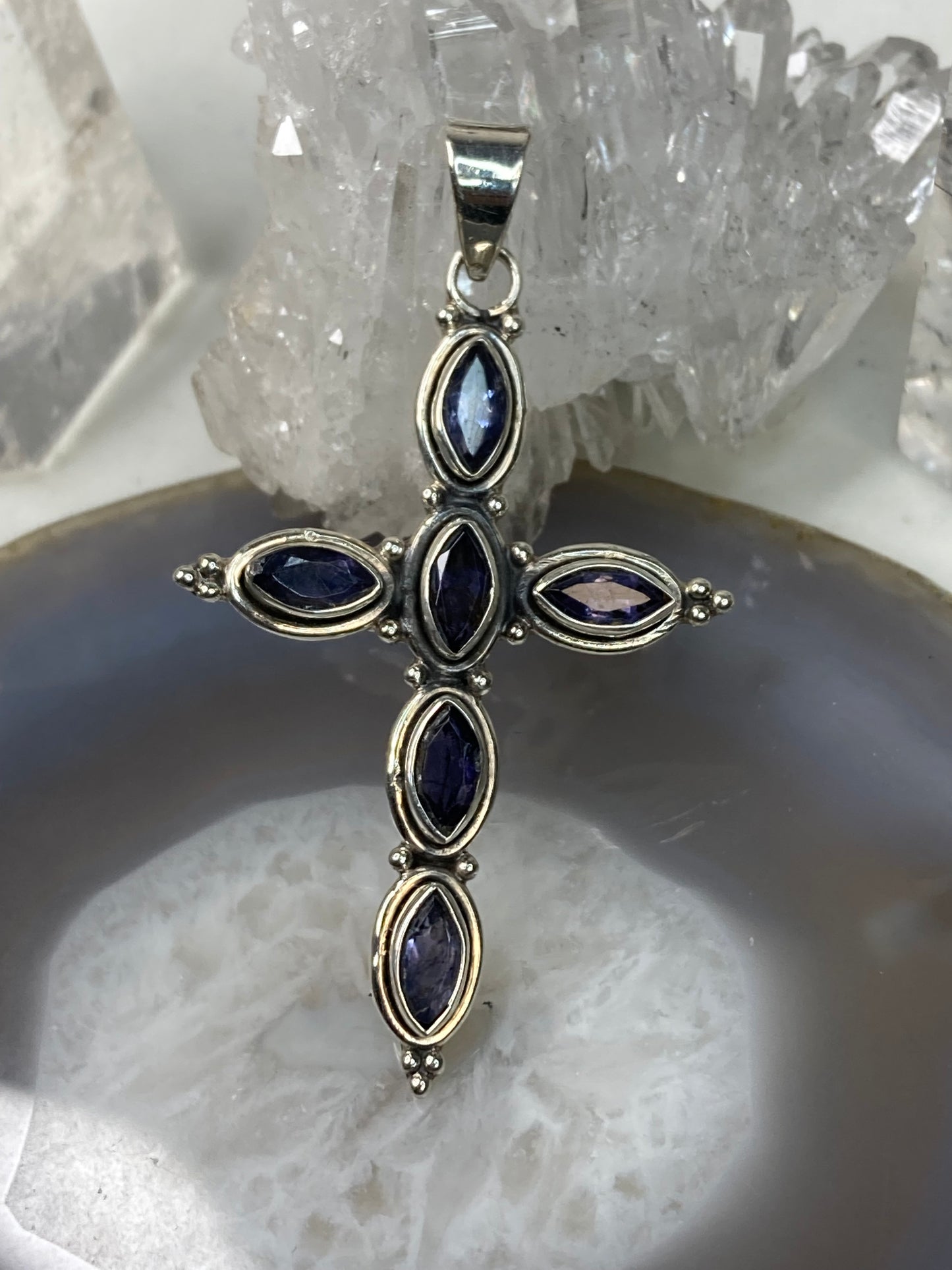 Sterling silver tanzanite cross pendant