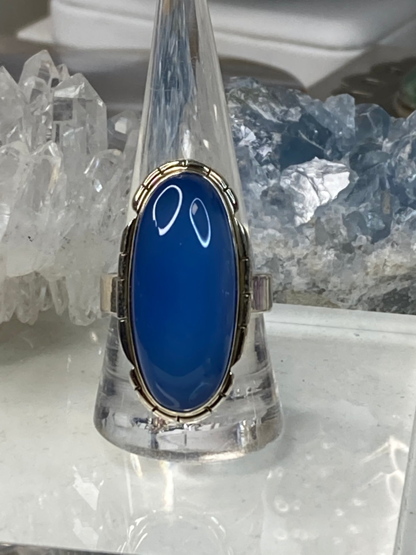 Sterling silver blue chalcedony ring