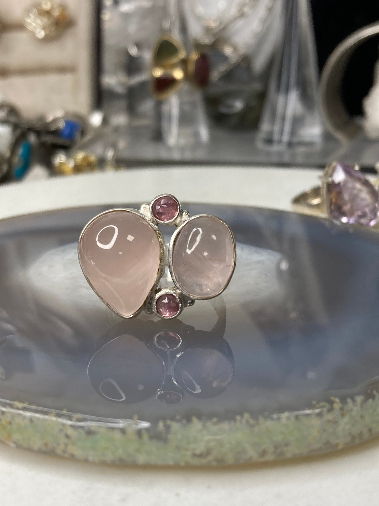 Sterling silver pink quartz ring