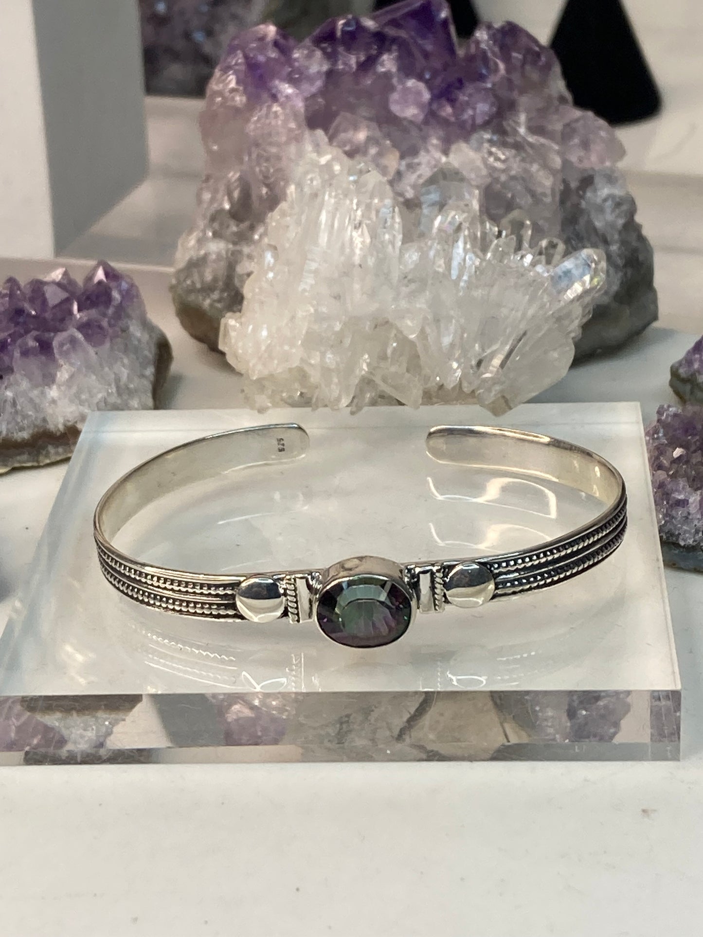 Sterling silver mystic quartz cuff bracelet