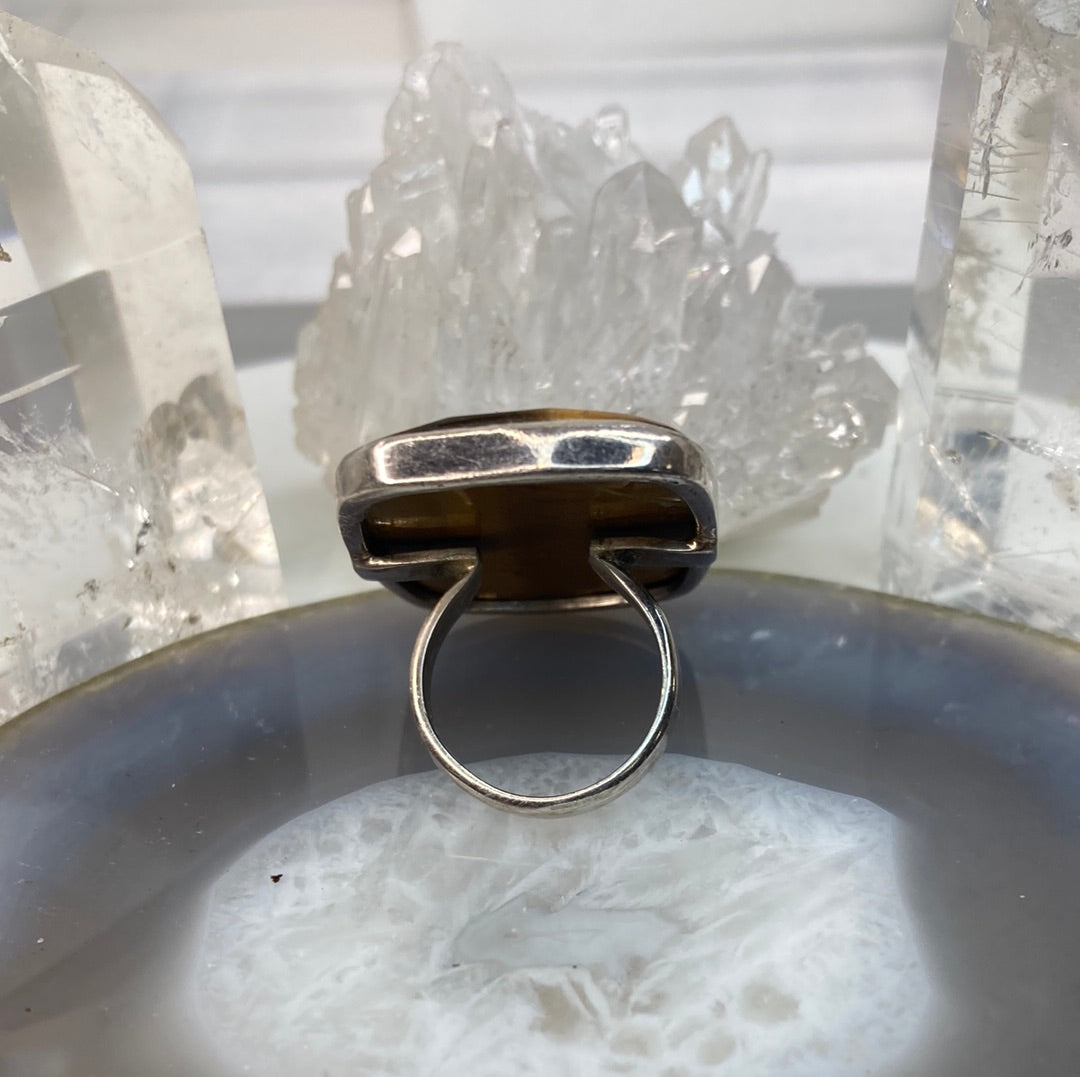 Faceted tigers eye gemstone ring