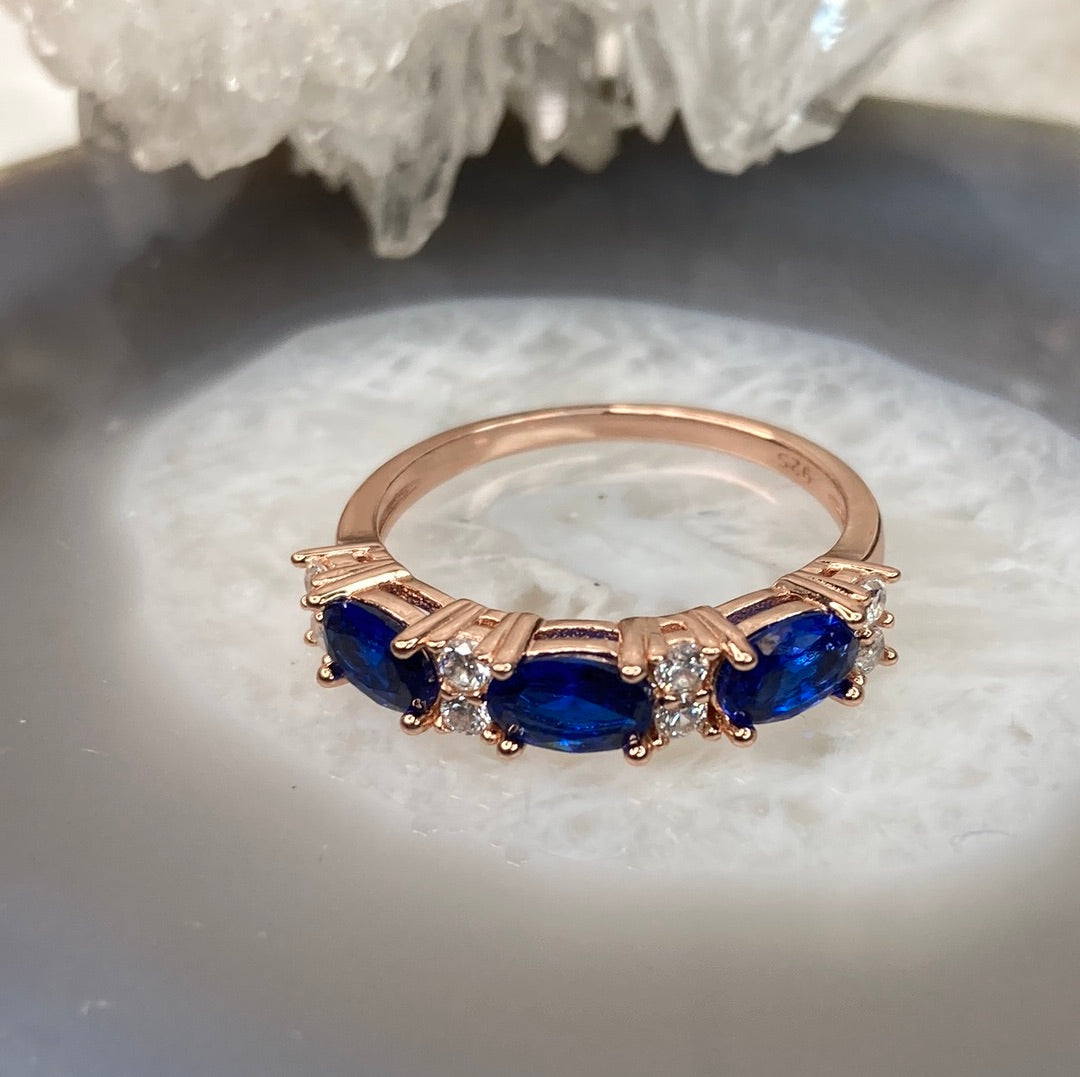 Sterling silver rose gold blue sapphire ring