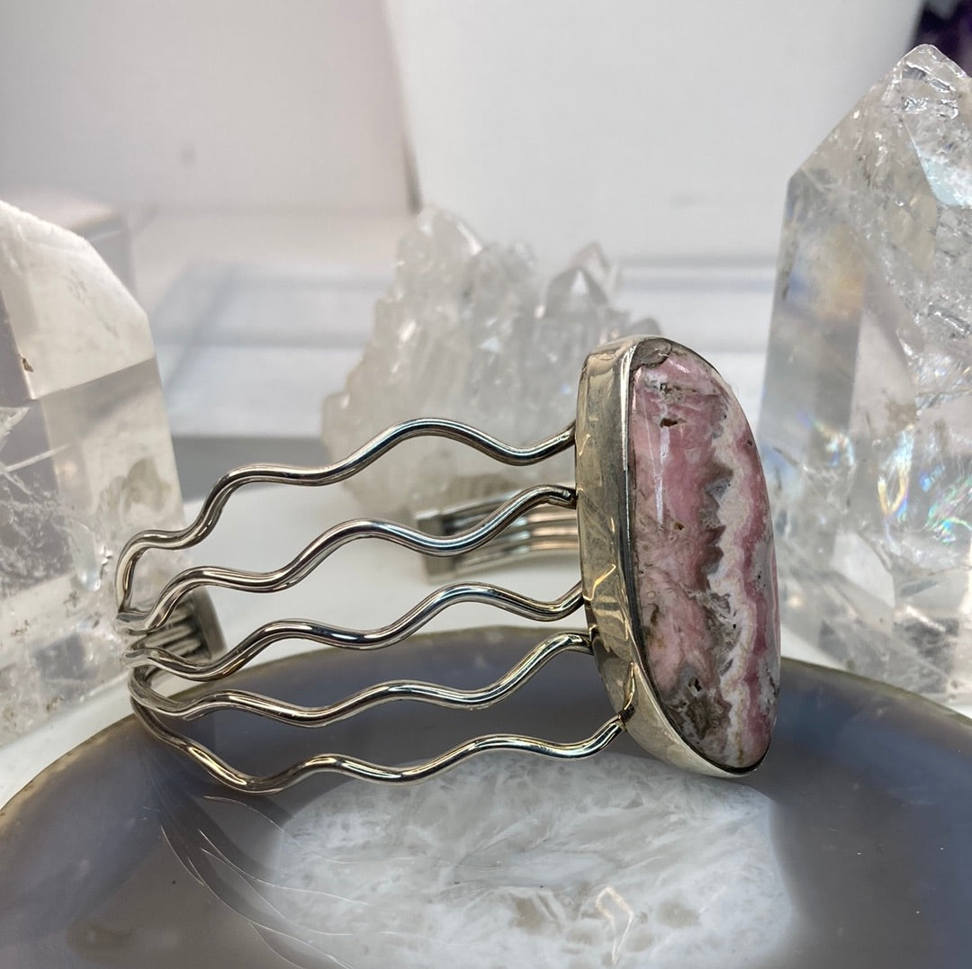 Sterling silver rhodochrosite cuff bracelet