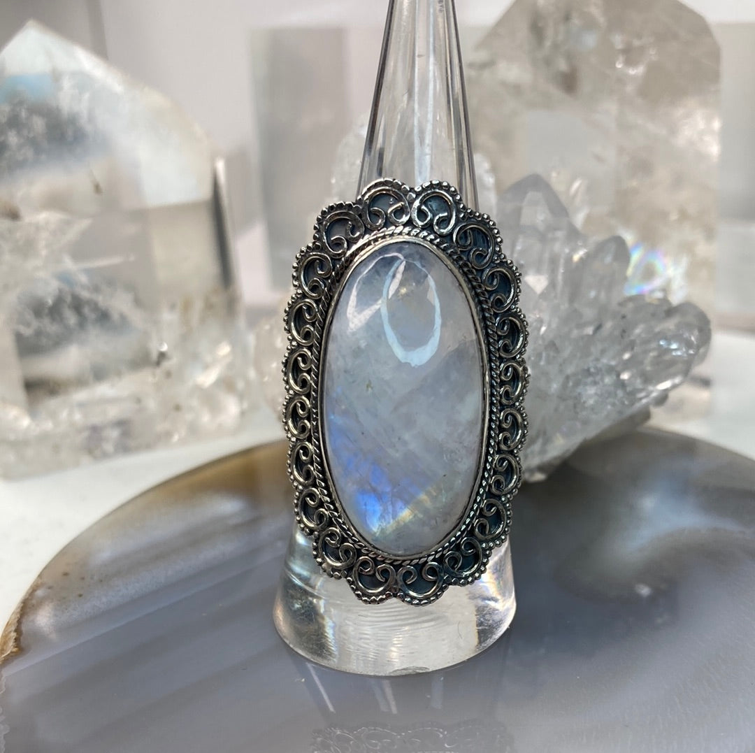 Sterling silver large moonstone ring