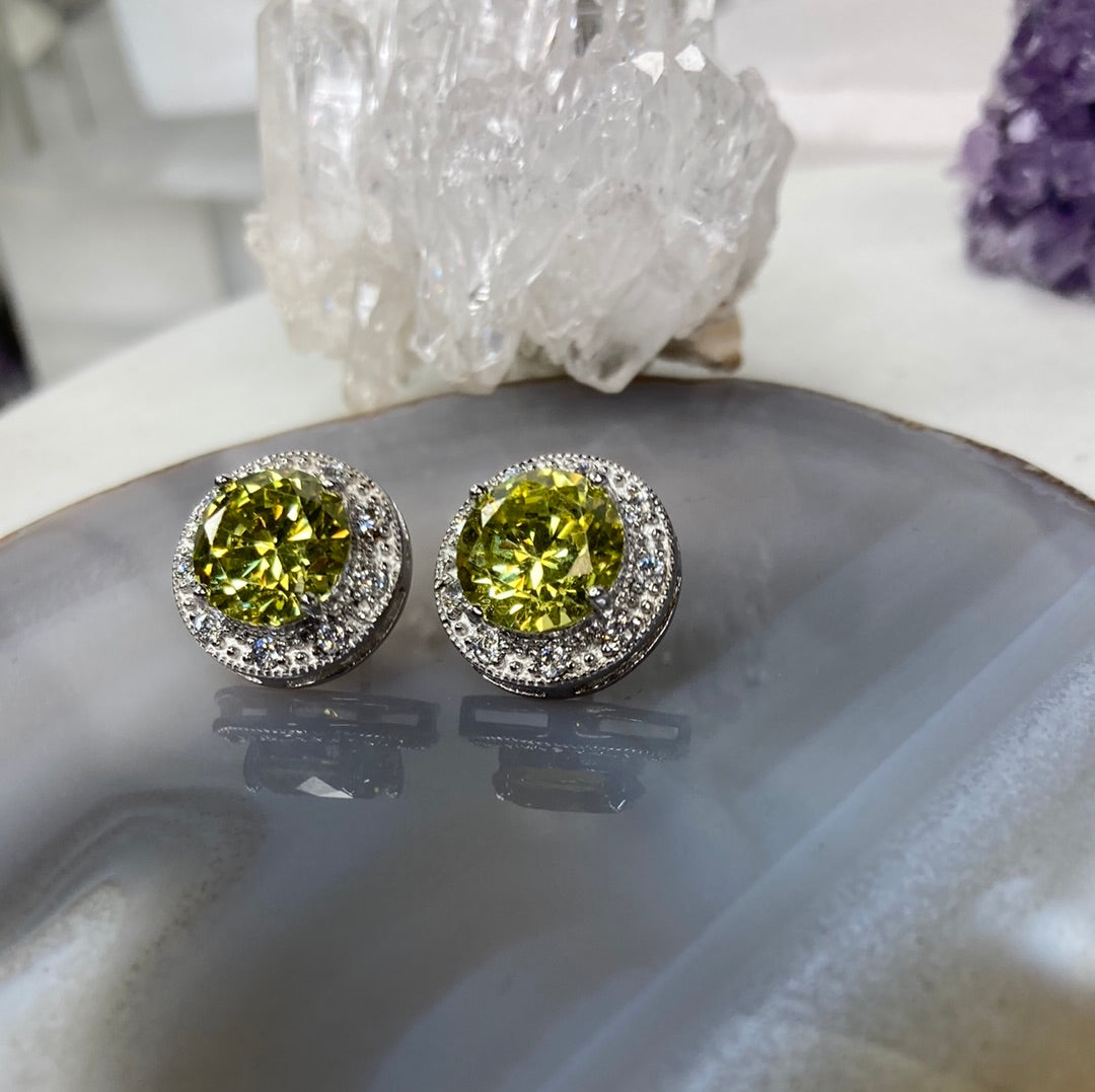 Sterling silver yellow quartz glass stud earrings