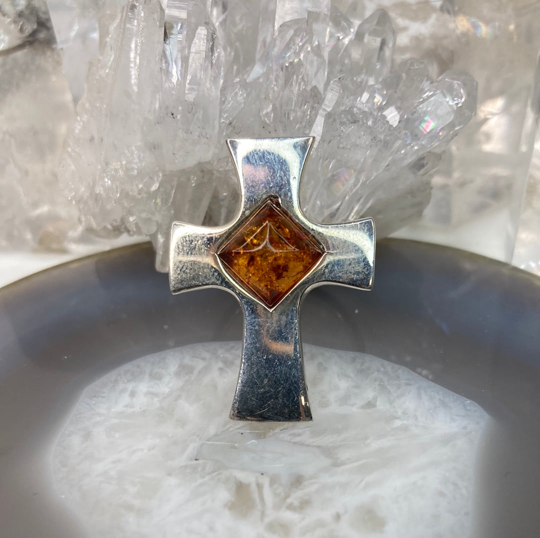 Sterling silver amber cross ring