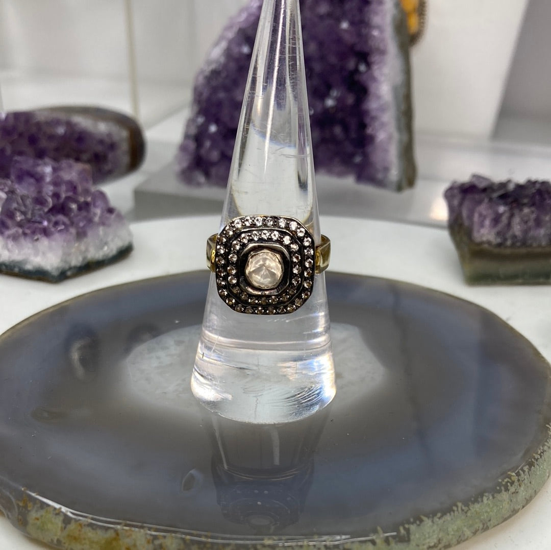 Sterling silver gold vermeil polki diamond ring