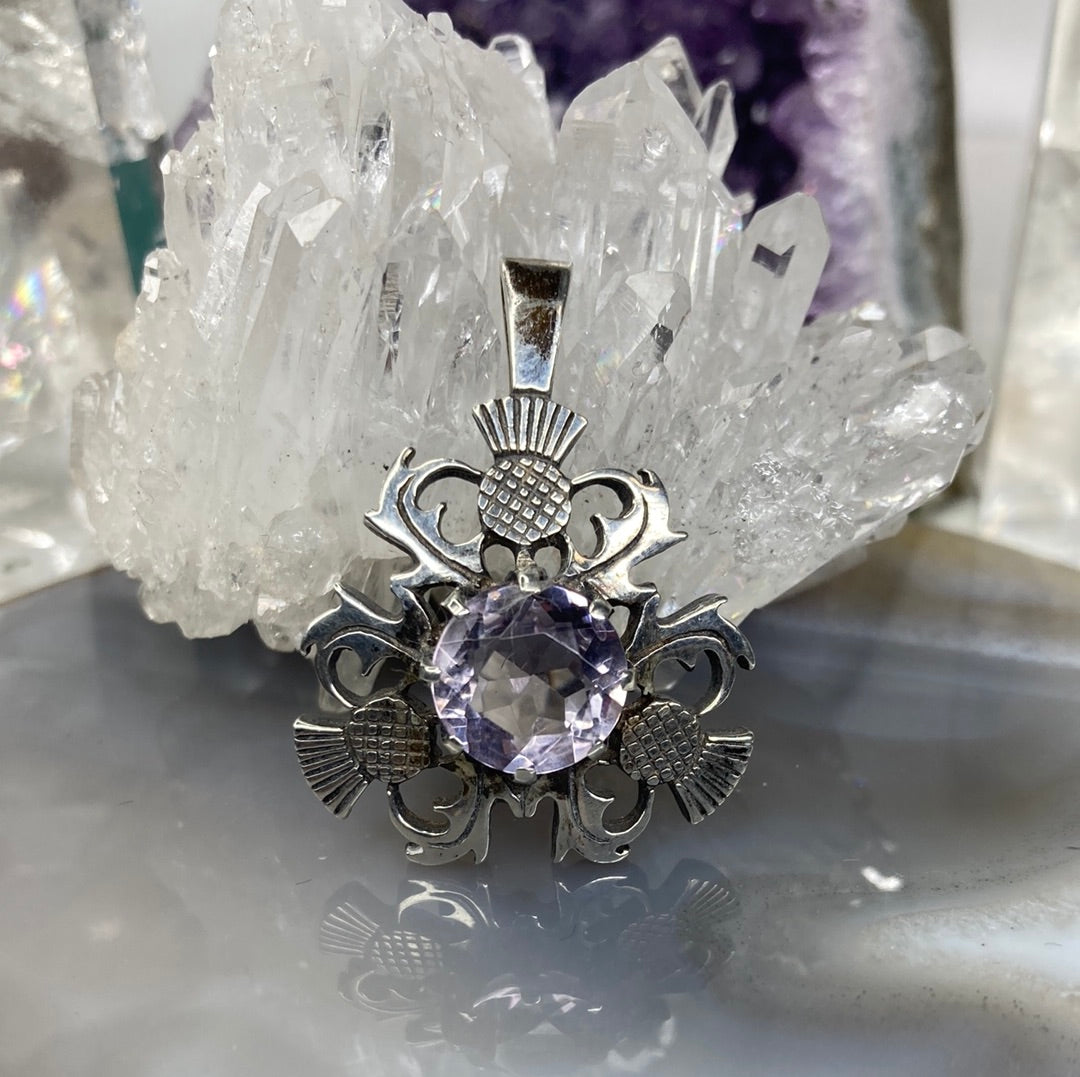 Vintage amethyst thistle pendant