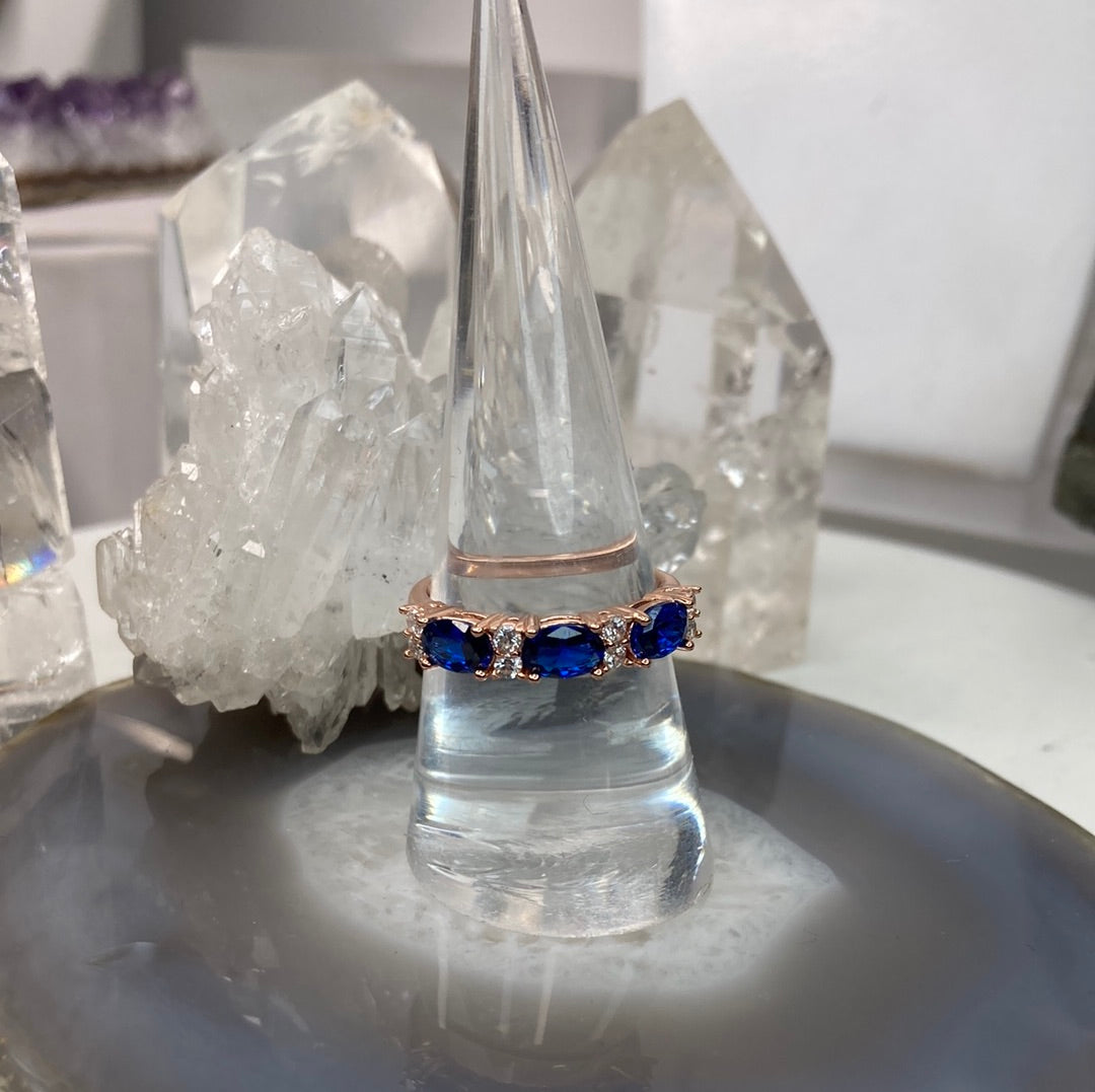 Sterling silver rose gold blue sapphire ring