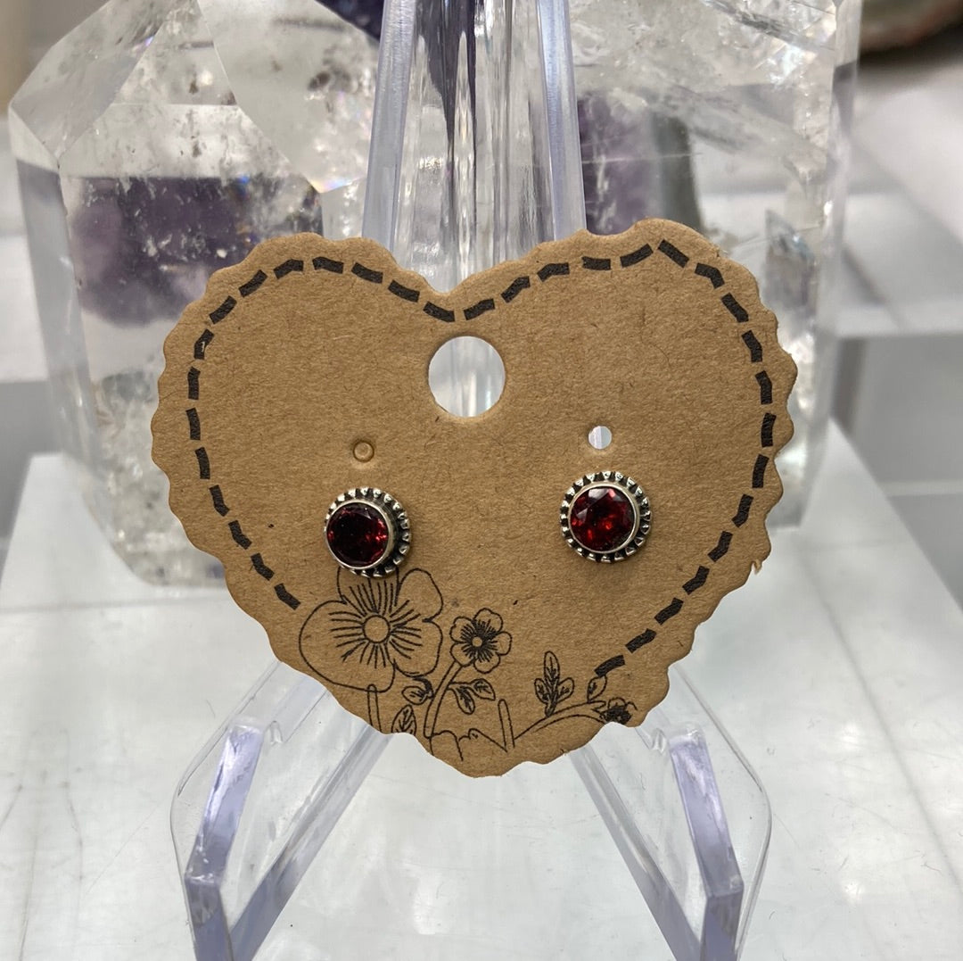 Sterling silver garnet stud earrings