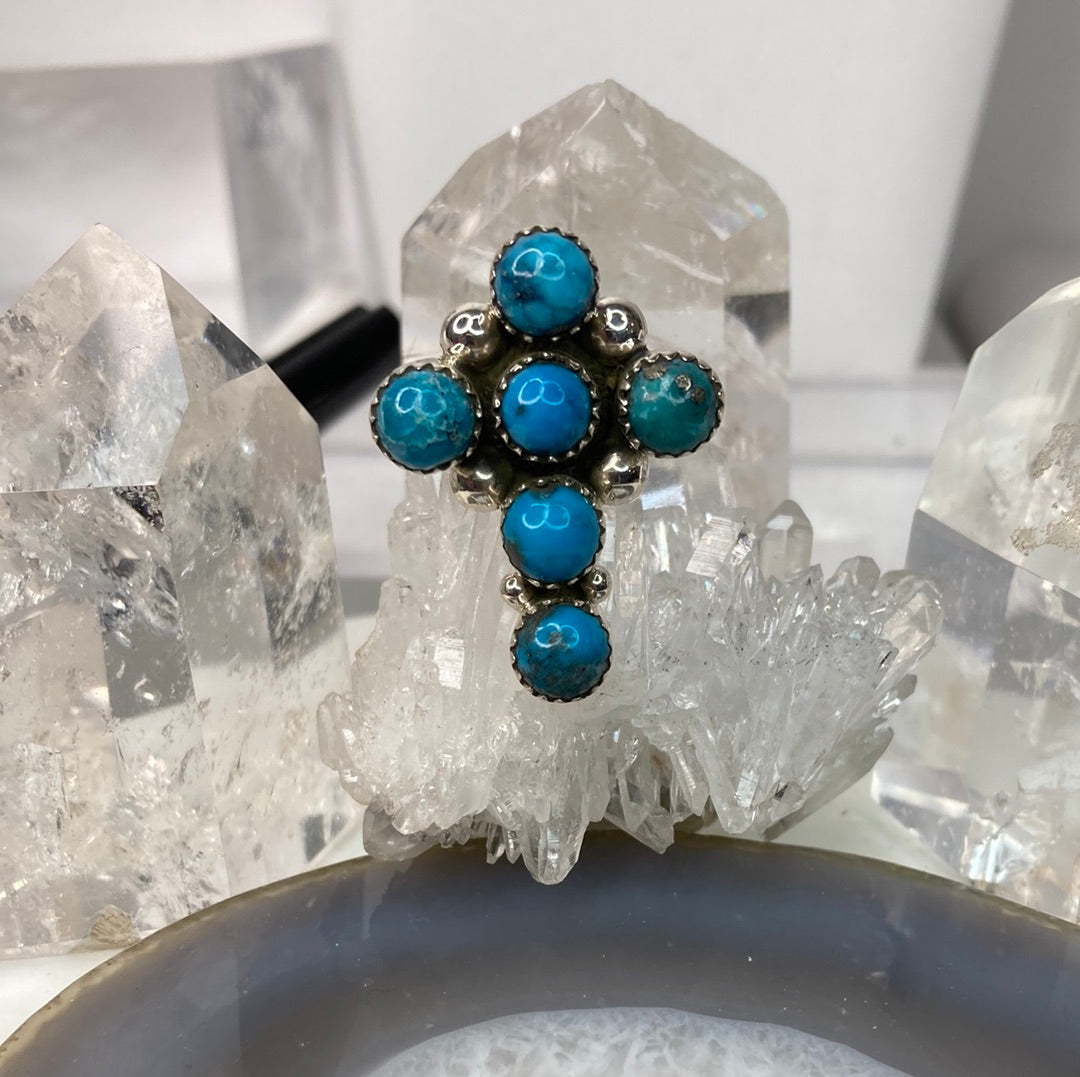 Sterling silver genuine turquoise cross ring