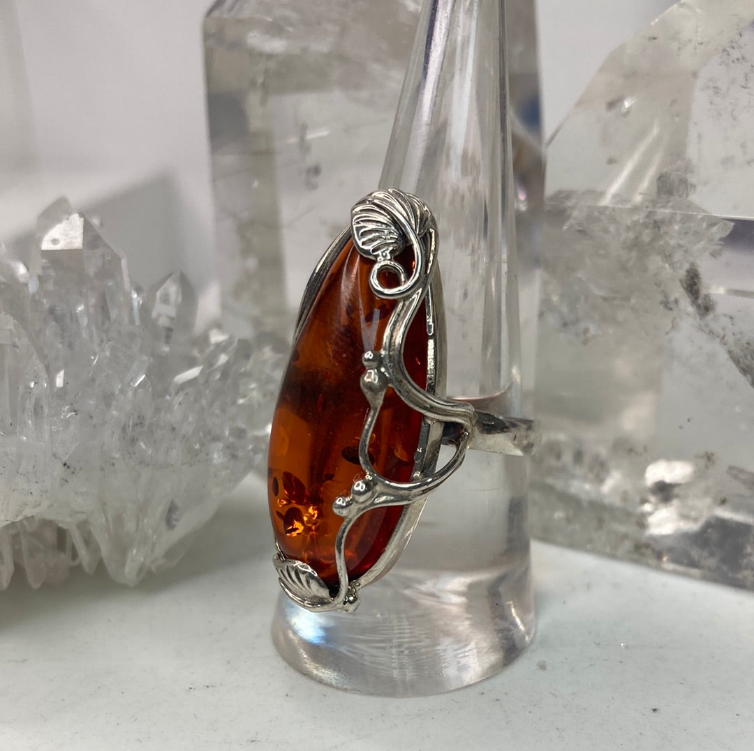 Sterling silver amber ring