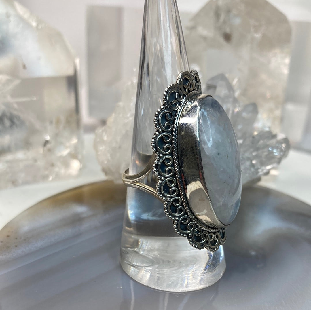 Sterling silver large moonstone ring