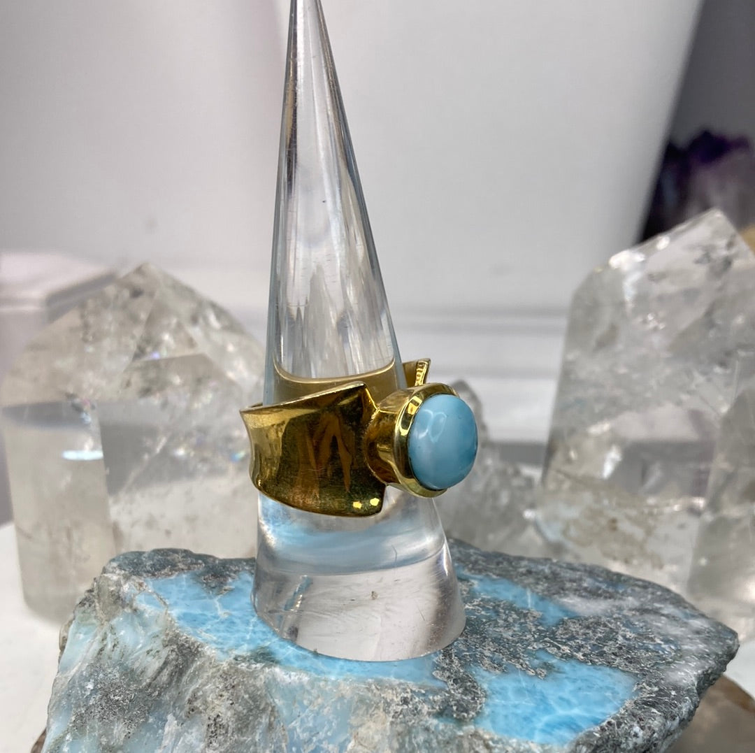 Sterling silver vermeil larimar ring