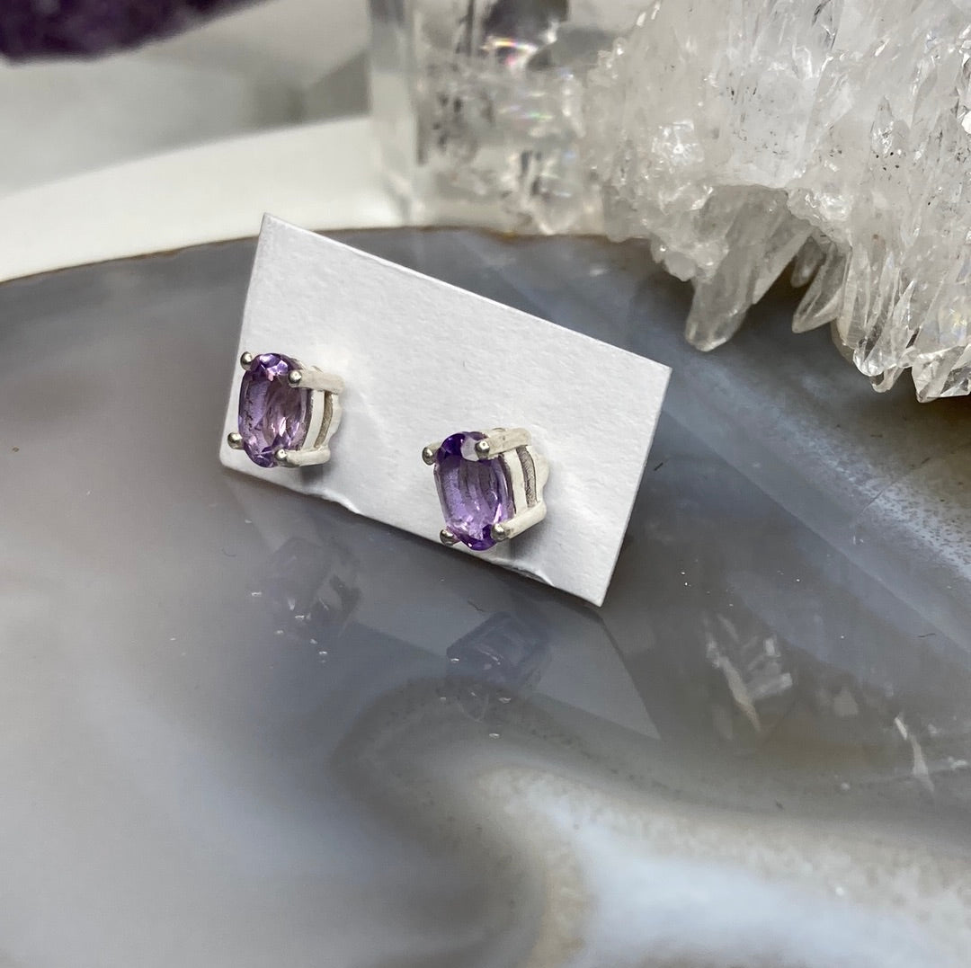 Sterling silver amethyst stud earrings
