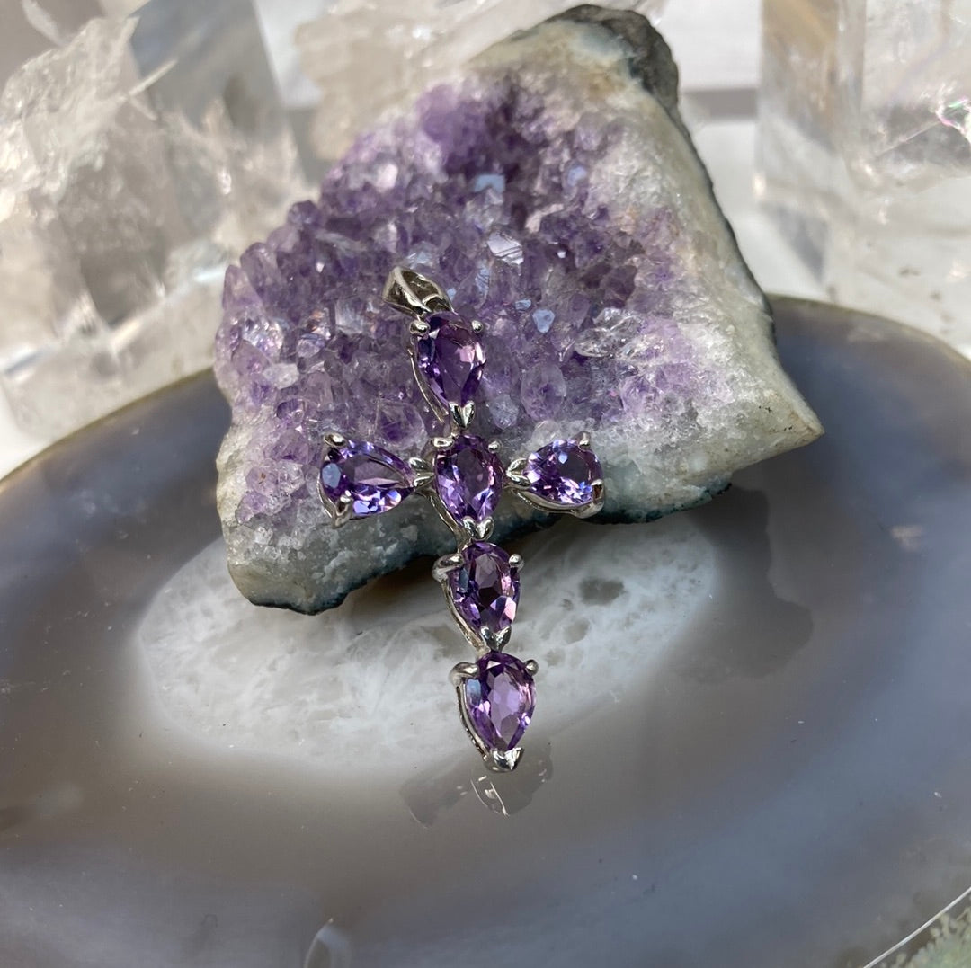 Sterling silver amethyst cross pendant