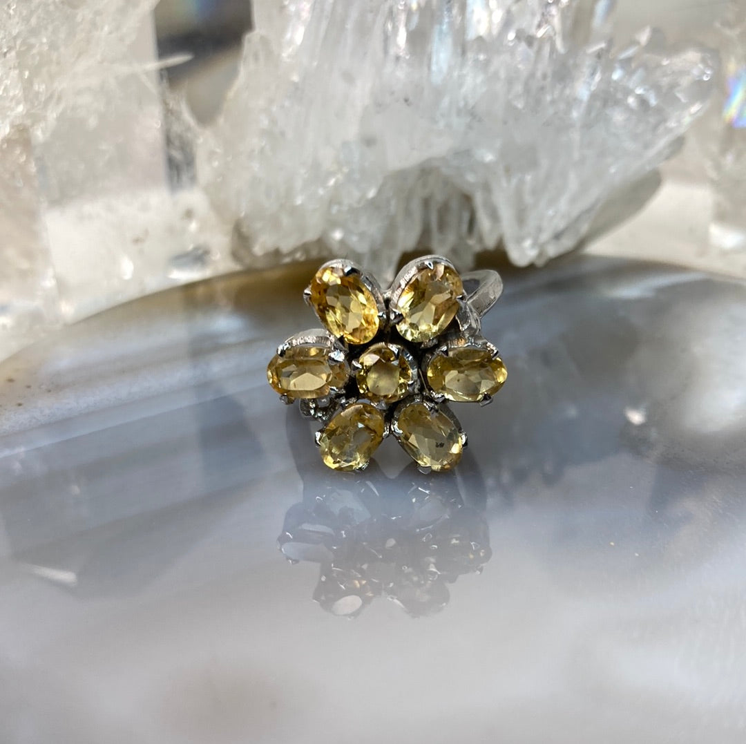Sterling silver flower citrine ring
