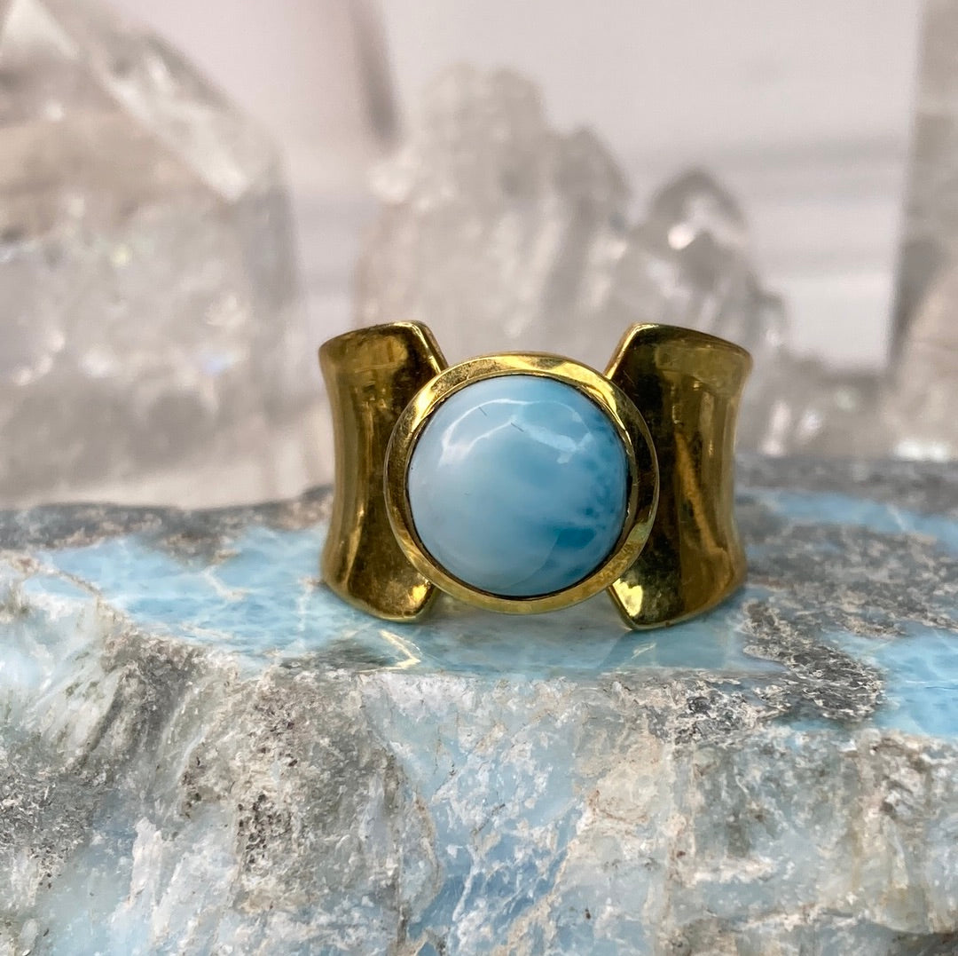 Sterling silver vermeil larimar ring