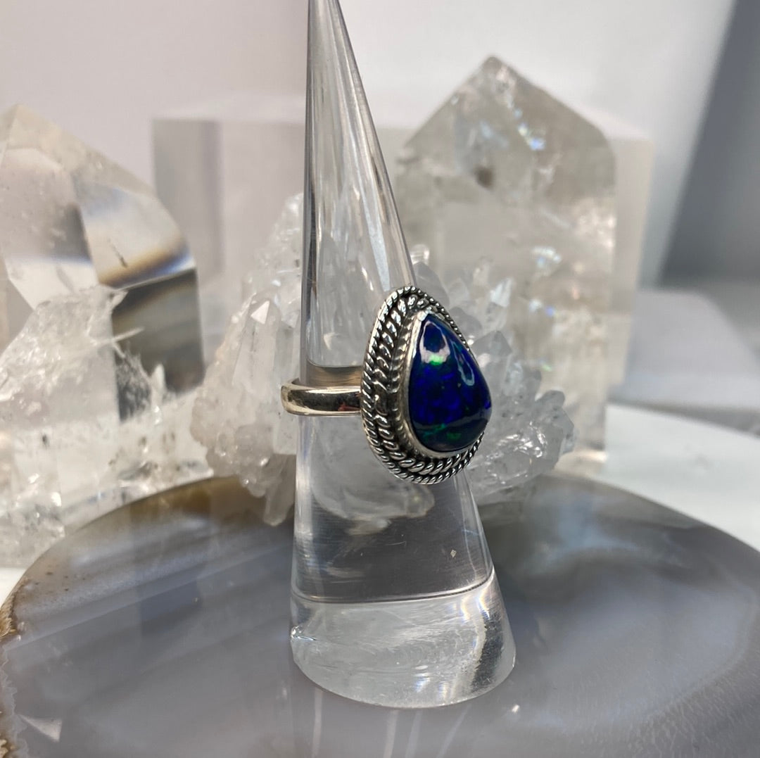 Sterling silver black opal ring