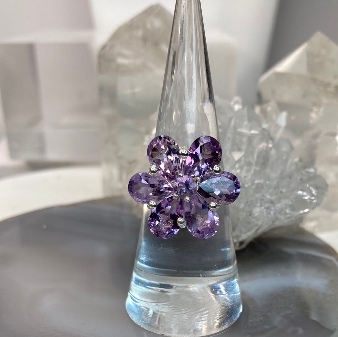 Beautiful amethyst flower cluster ring