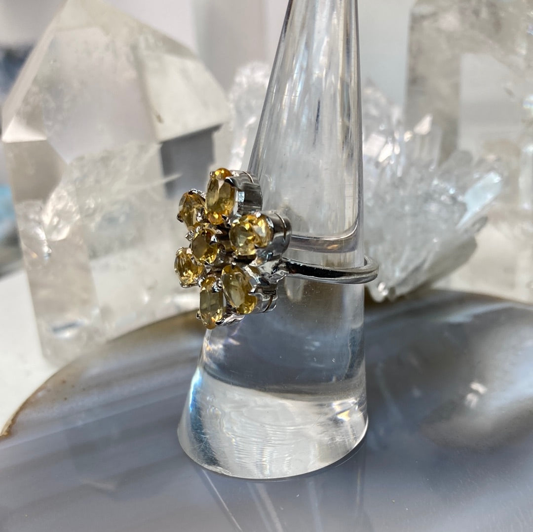 Sterling silver flower citrine ring