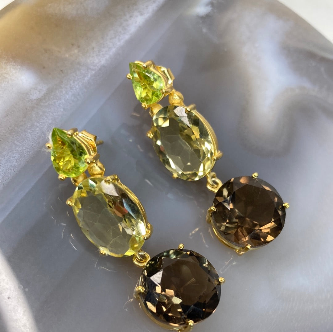 Sterling silver vermeil large gemstone earrings
