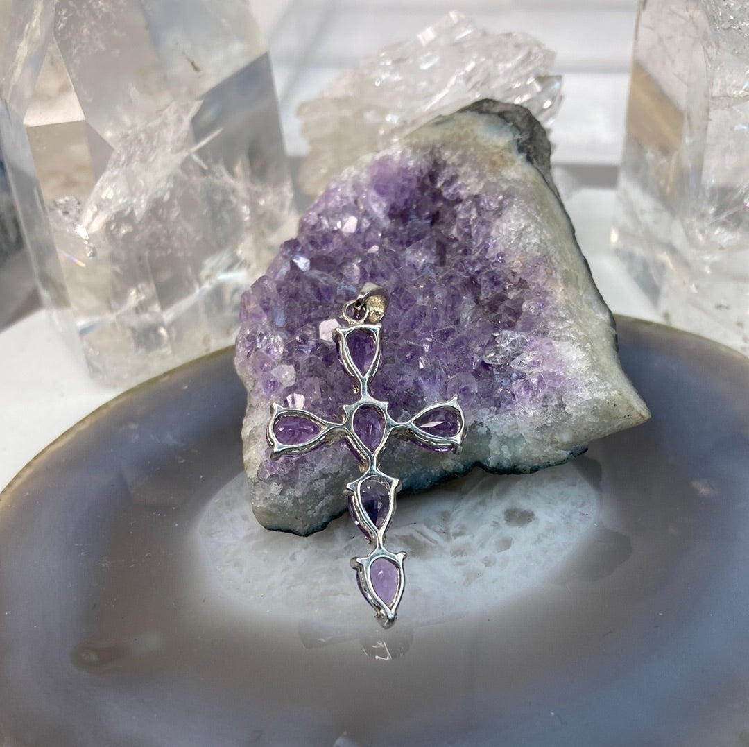 Sterling silver amethyst cross pendant