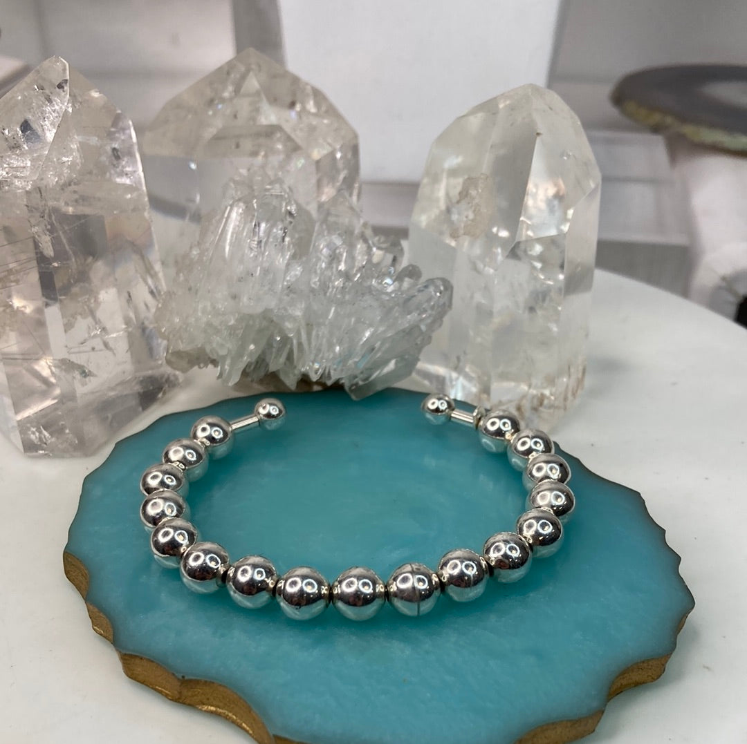 Sterling silver ball bead cuff bracelet