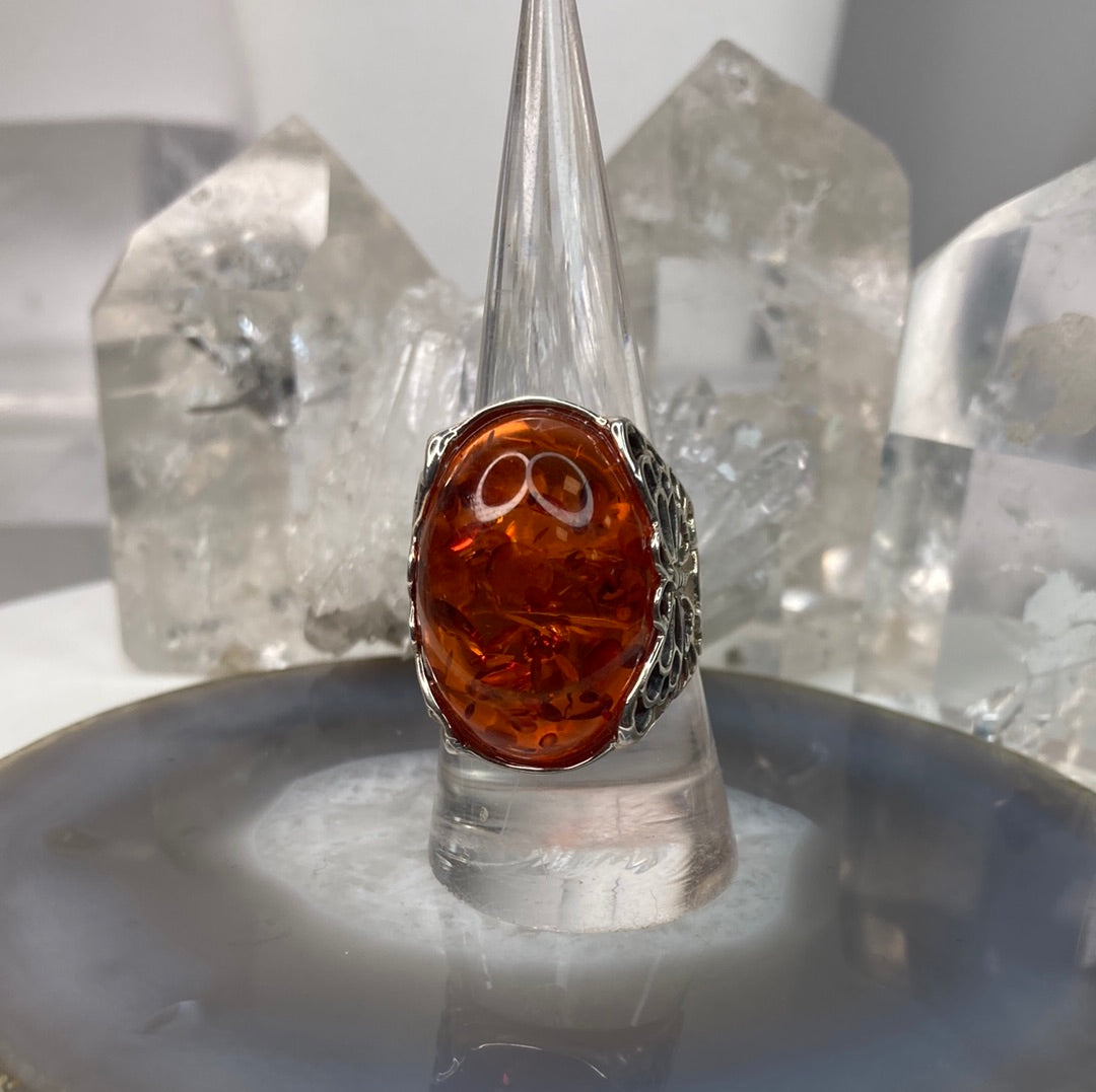 Sterling silver amber butterfly ring