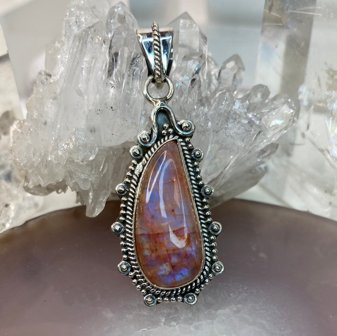 Sterling silver pink moonstone pendant