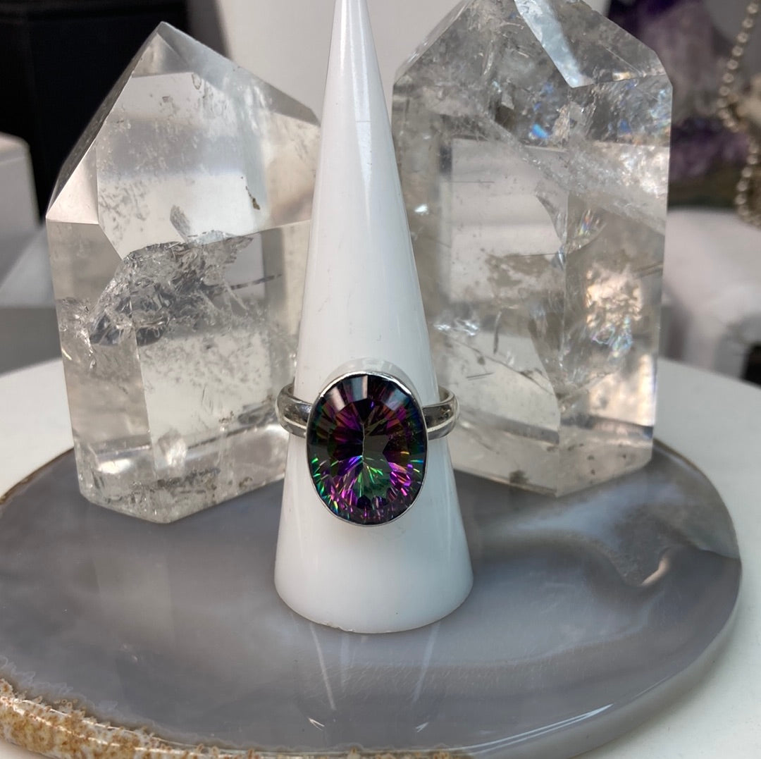 Sterling silver mystic quartz ring