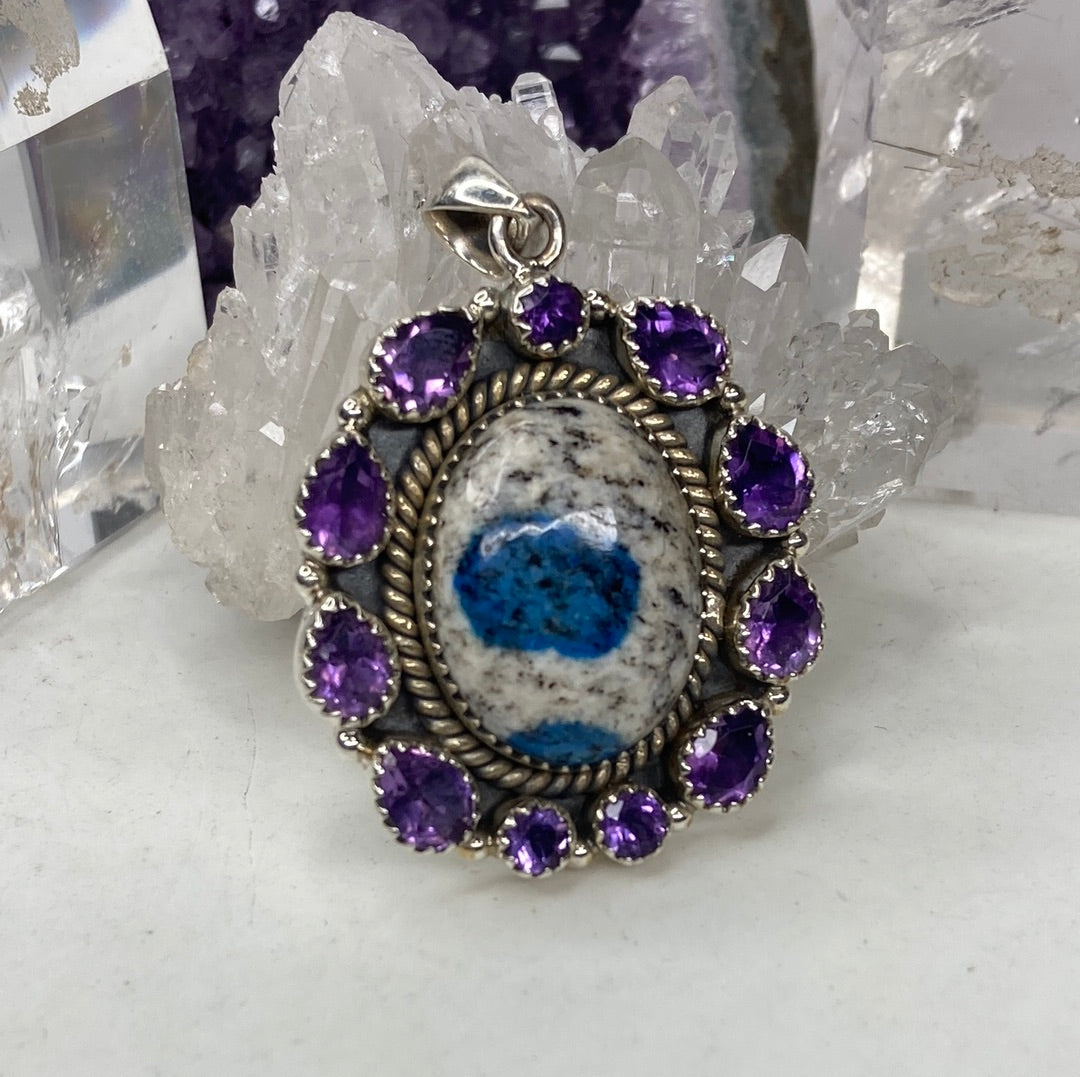Sterling silver K2 jasper and amethyst Custer pendant