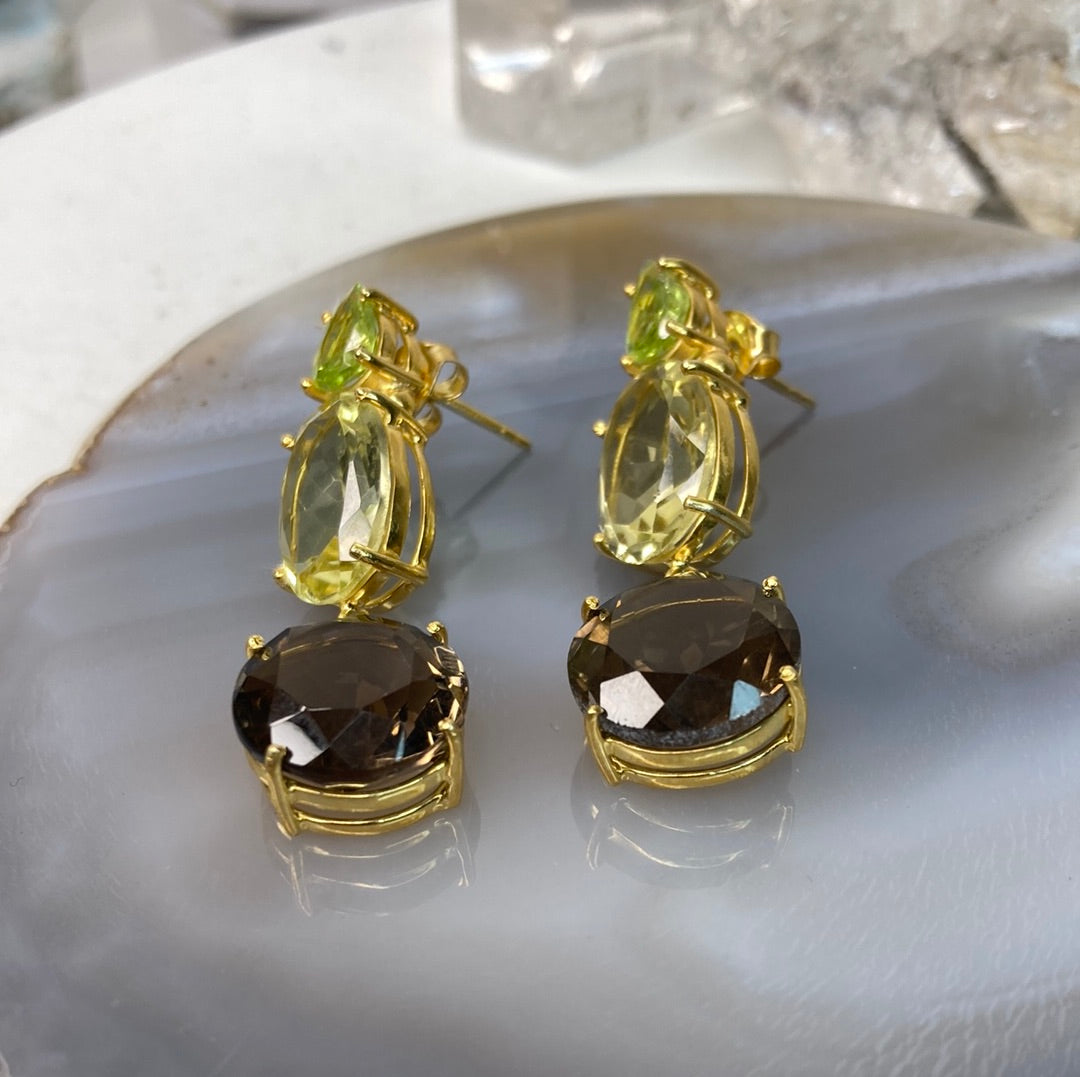 Sterling silver vermeil large gemstone earrings