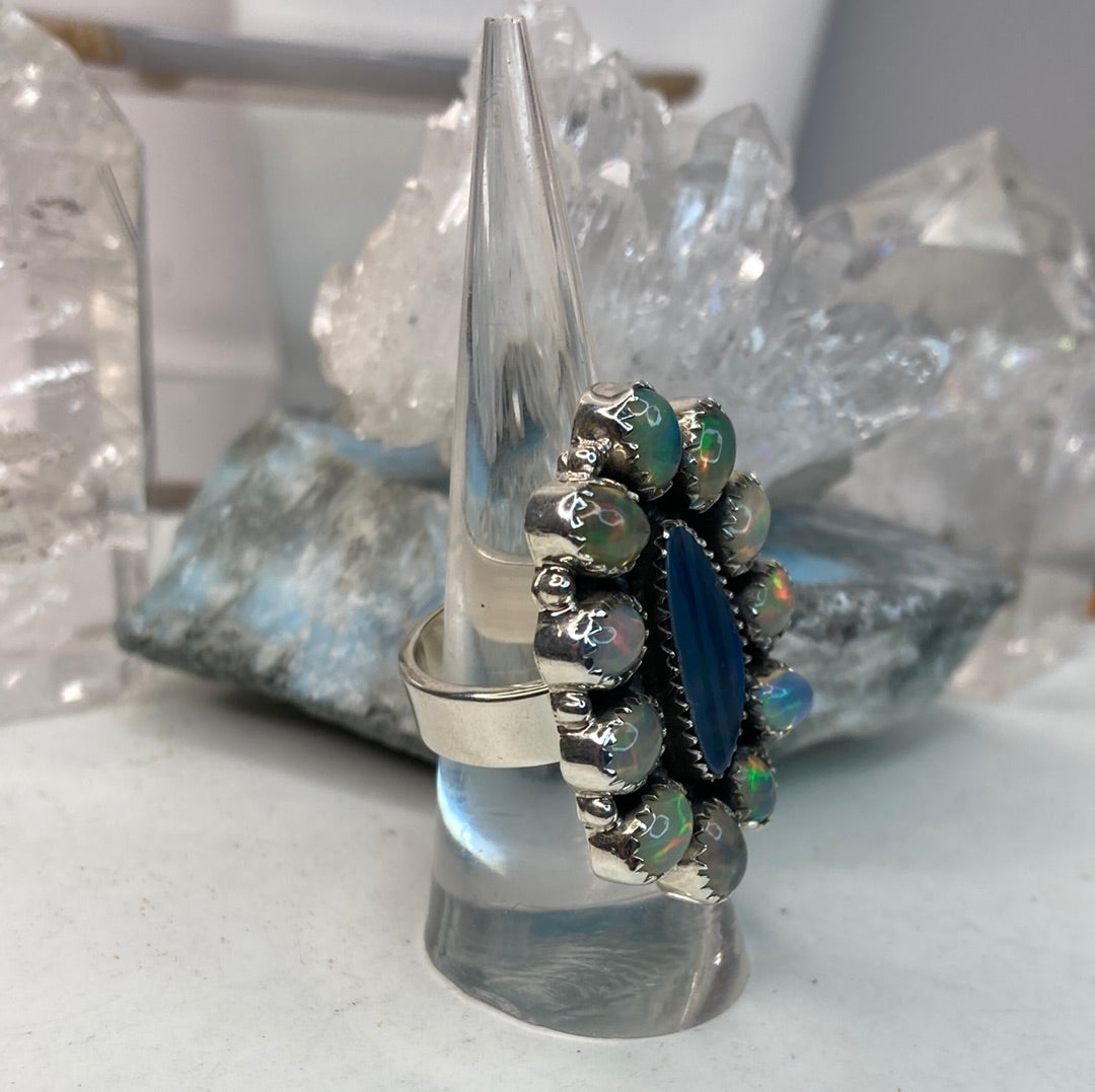 Sterling silver large opal cluster ring