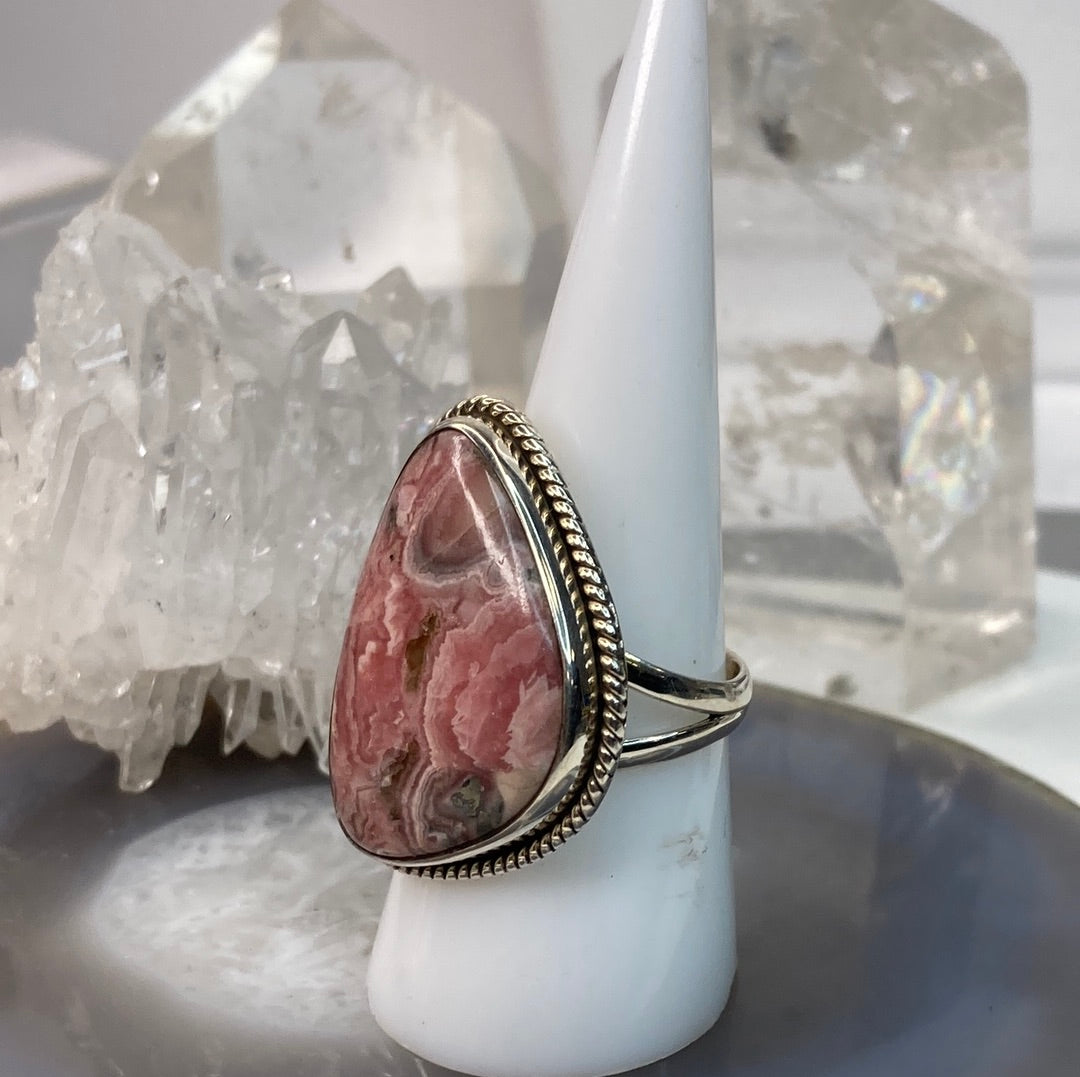 Sterling silver rhodochrosite ring