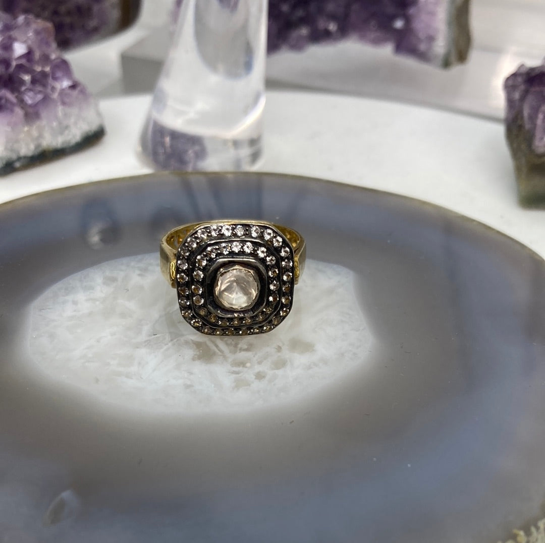 Sterling silver gold vermeil polki diamond ring