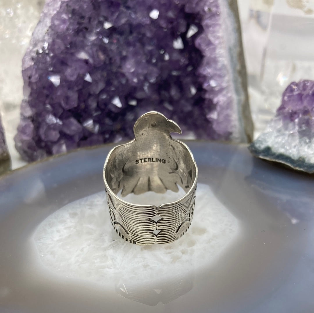 Sterling silver thunderbird turquoise ring