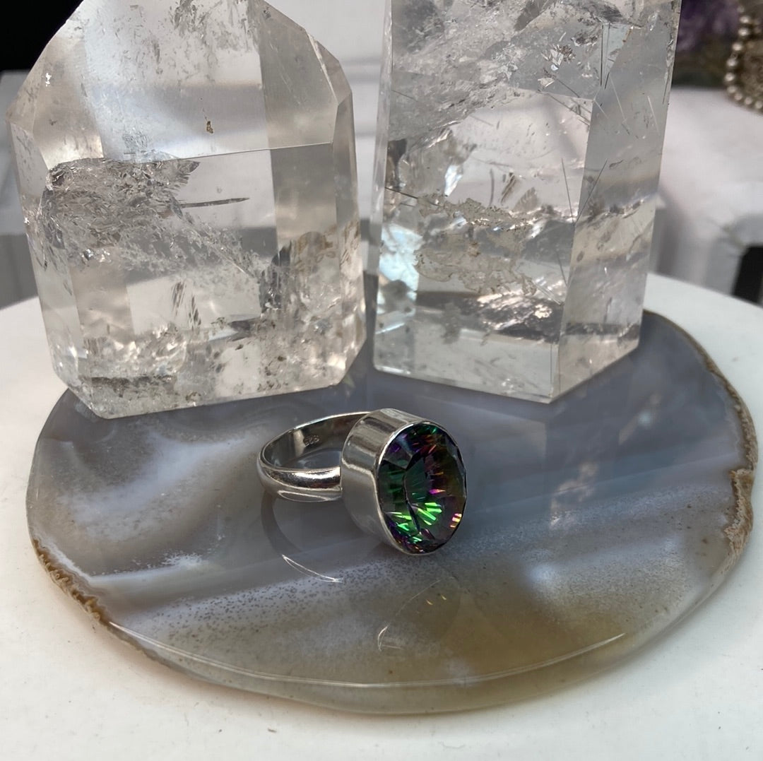 Sterling silver mystic quartz ring